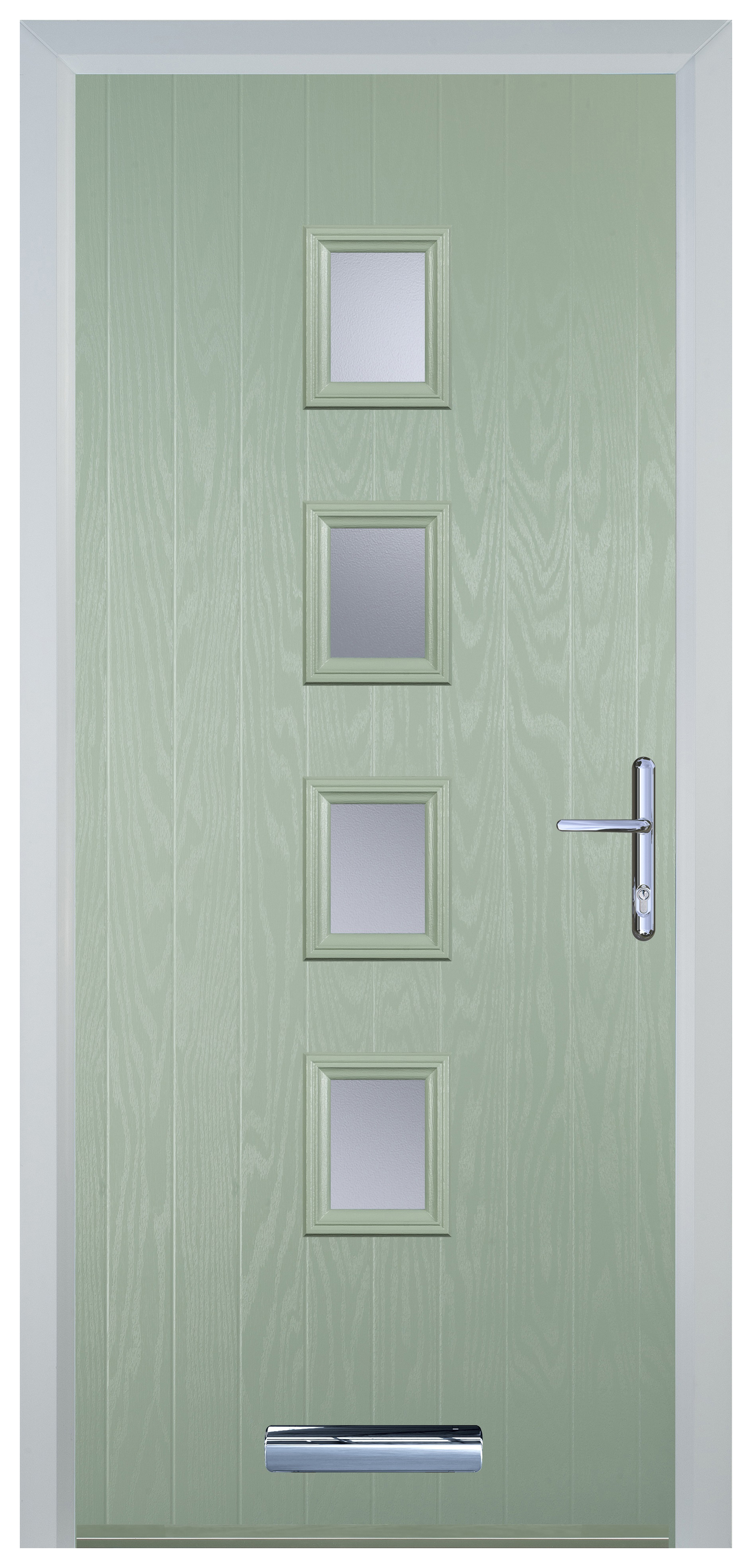 Door-Stop 4 Square Chartwell Green Left Hand GRP Composite Door with Stippolyte Glass - 2100mm