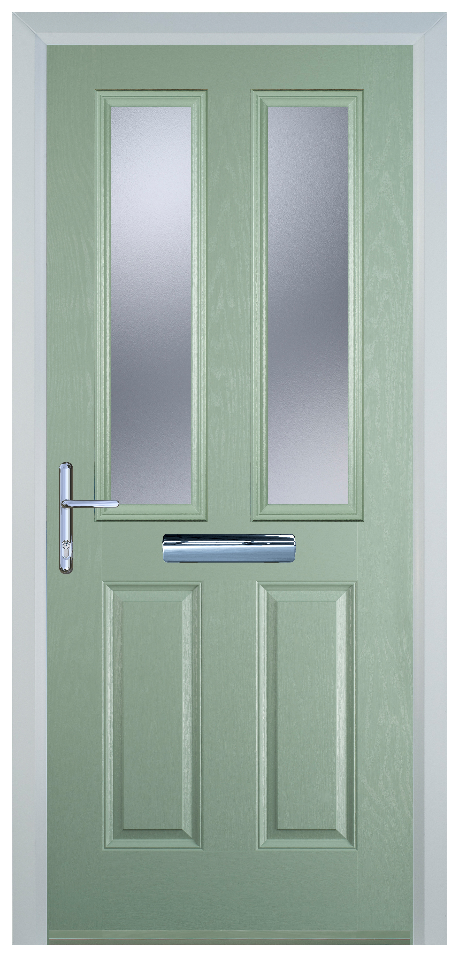 Door-Stop 2 Panel 2 Square Chartwell Green Right Hand Composite Door with Stippolyte Glass - 2100mm