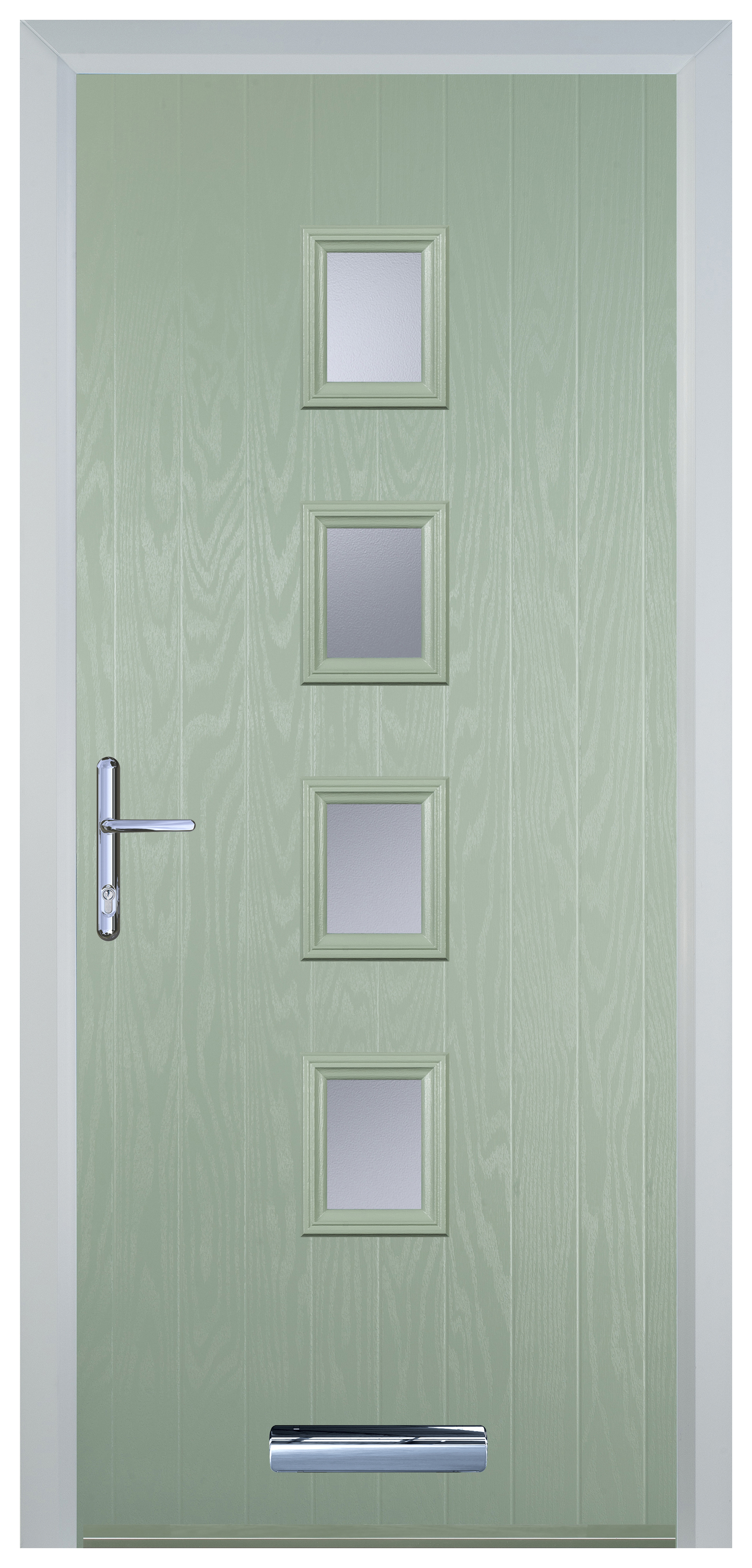 Door-Stop 4 Square Chartwell Green Right Hand Composite Door with Stippolyte Glass - 2100mm