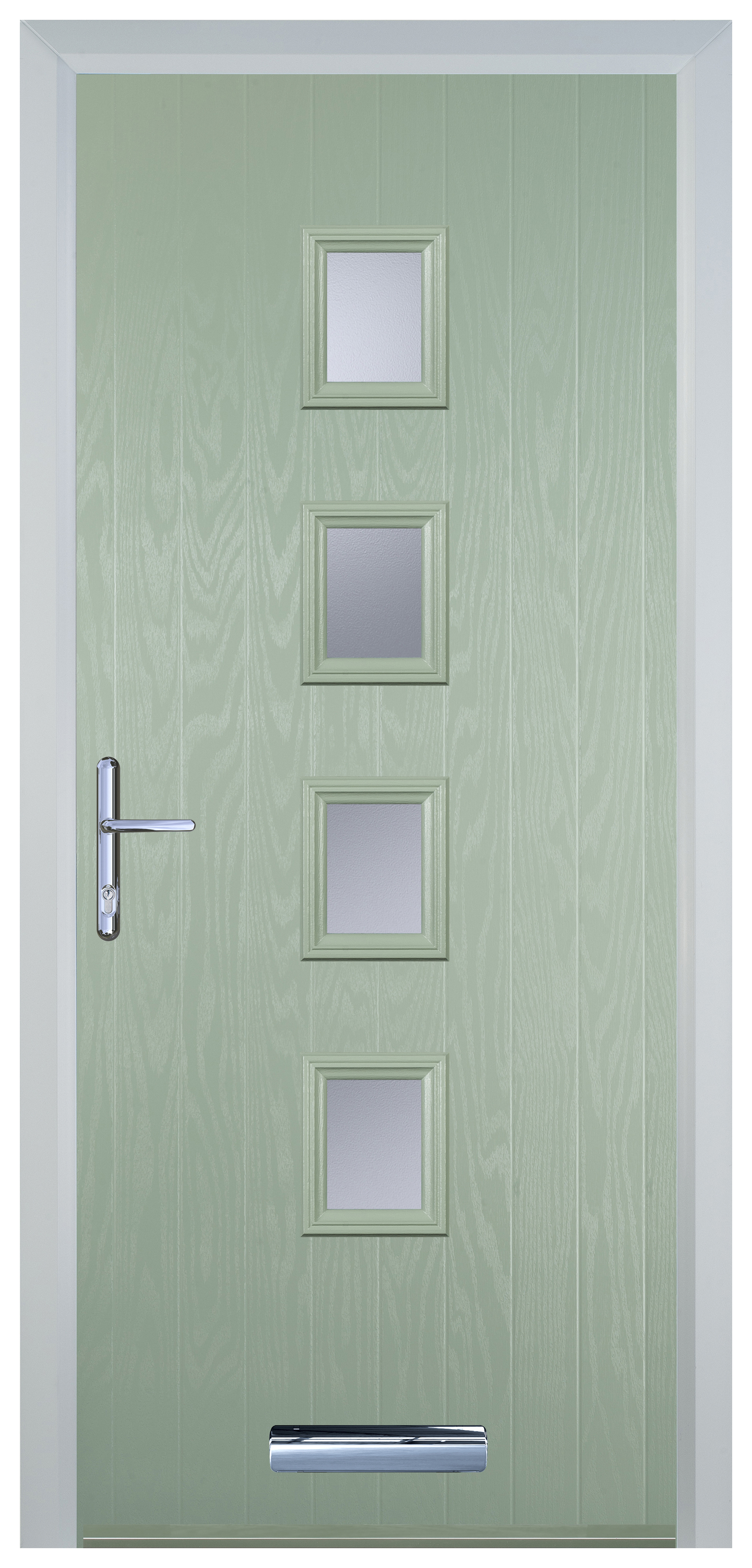 Door-Stop 4 Square Chartwell Green Right Hand GRP Composite Door with Stippolyte Glass - 2100mm