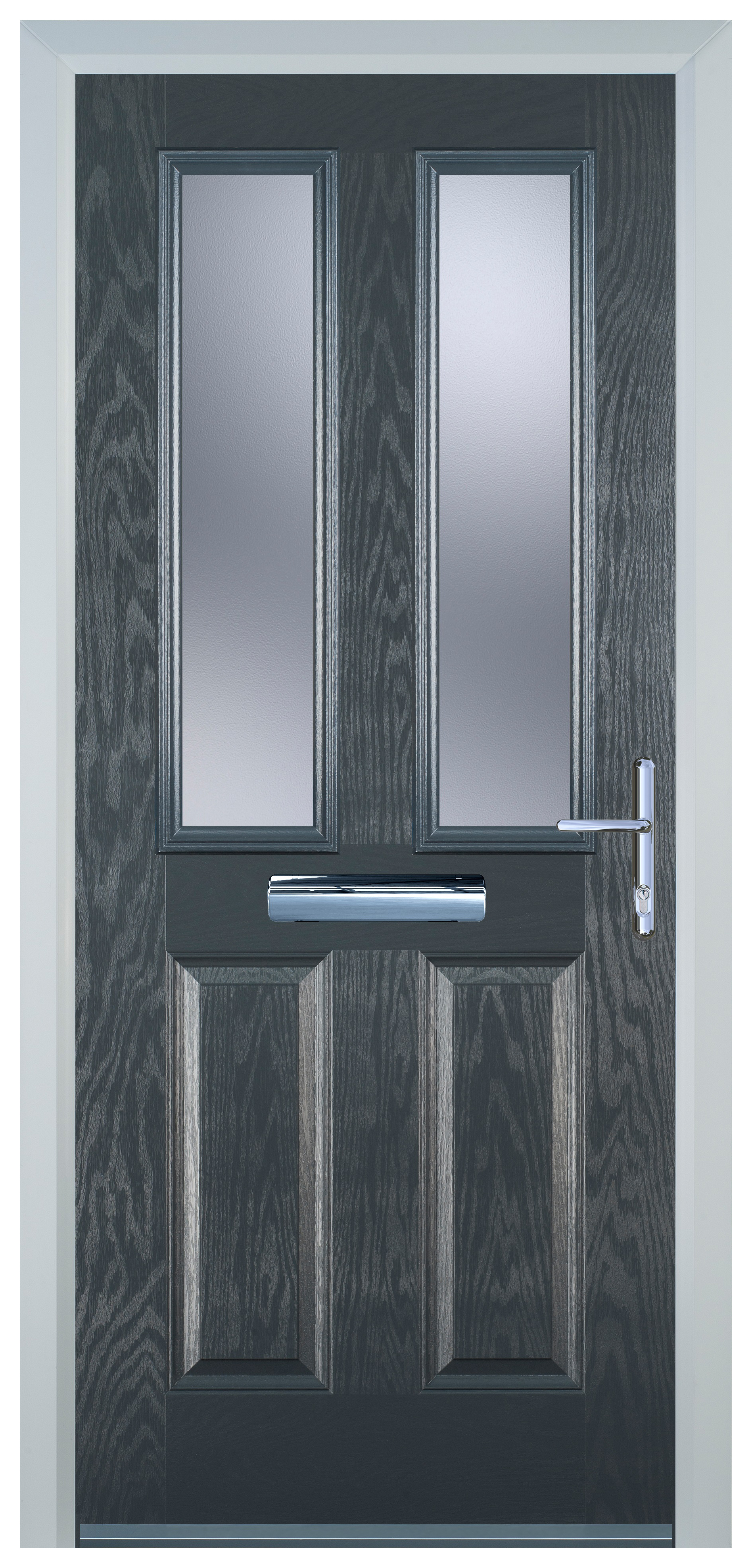 Door-Stop 2 Panel 2 Square Anthracite Grey Left Hand GRP Composite Door with Stippolyte Glass - 2100mm