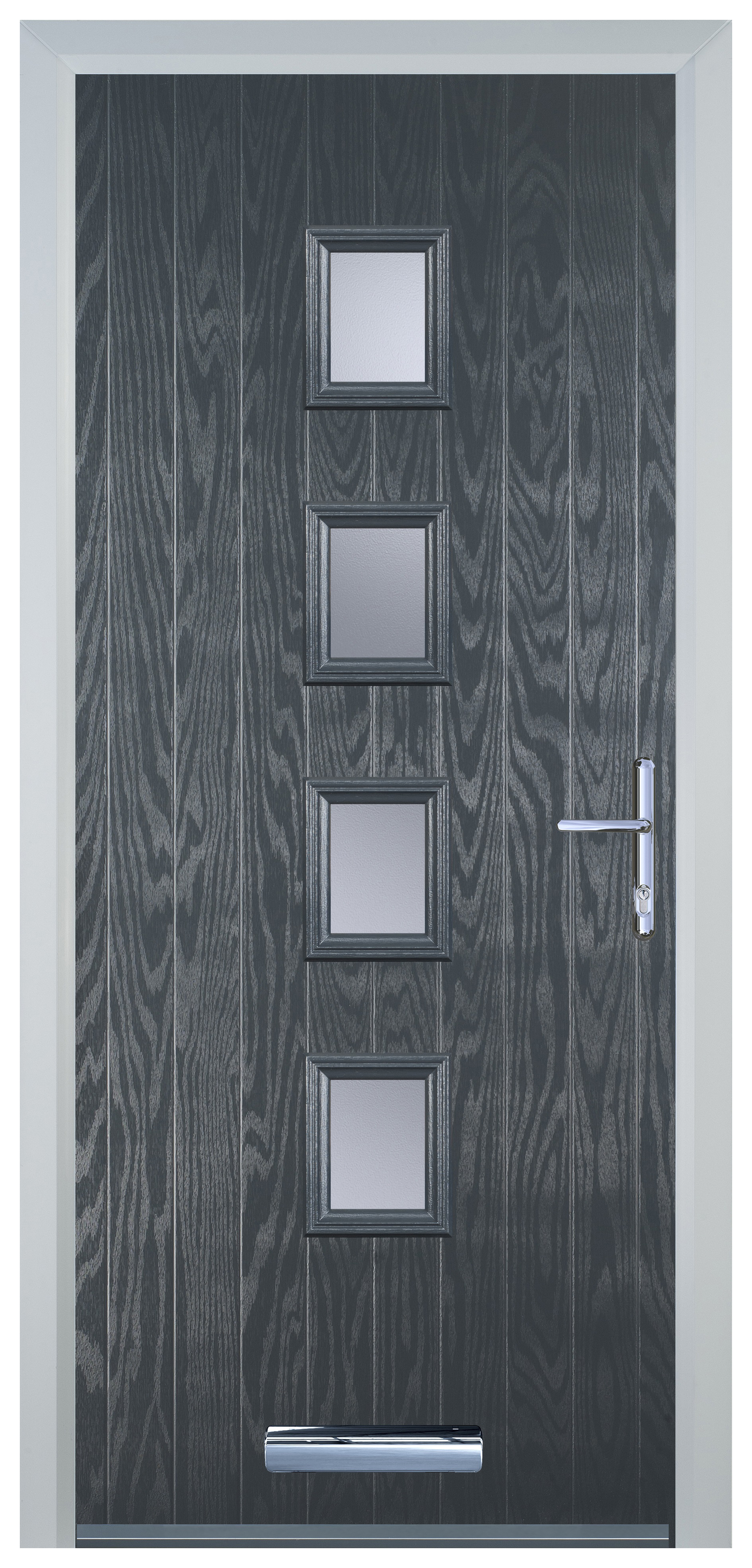 Door-Stop 4 Square Anthracite Grey Left Hand Composite Door with Stippolyte Glass - 2100mm