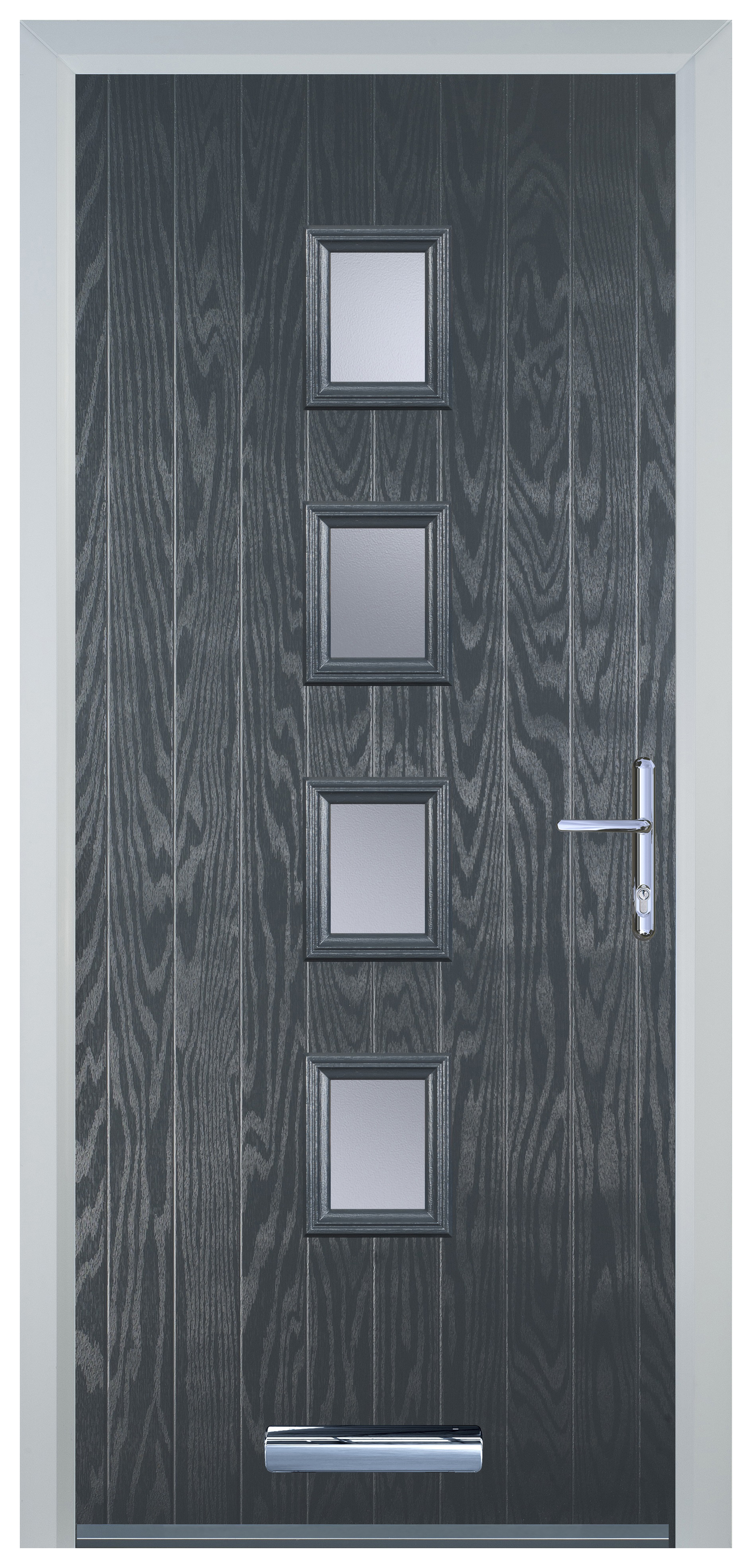Door-Stop 4 Square Anthracite Grey Left Hand GRP Composite Door with Stippolyte Glass - 2100mm