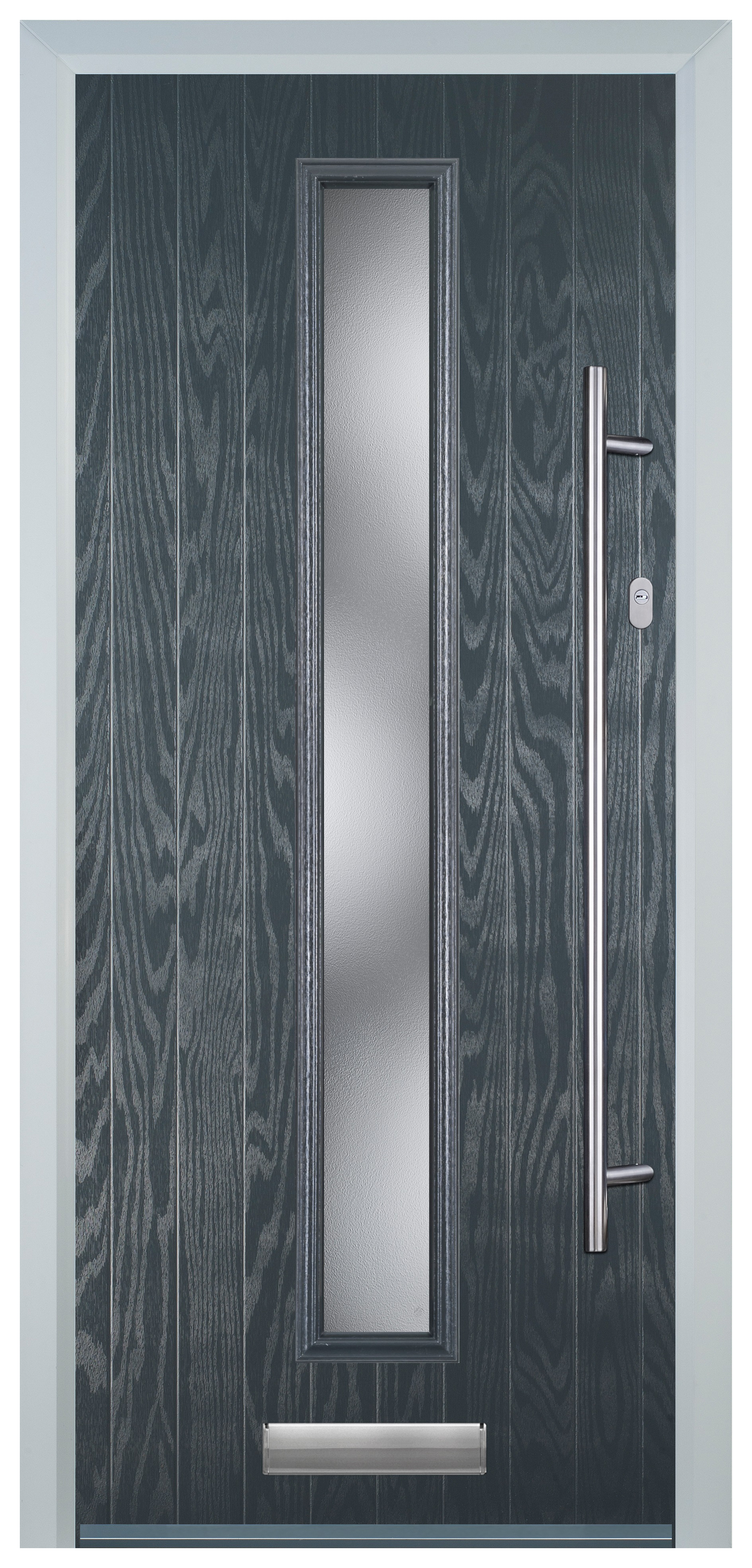 Door-Stop Cottage Anthracite Grey Left Hand GRP Composite Door with Long Narrow Glazing - 2100mm