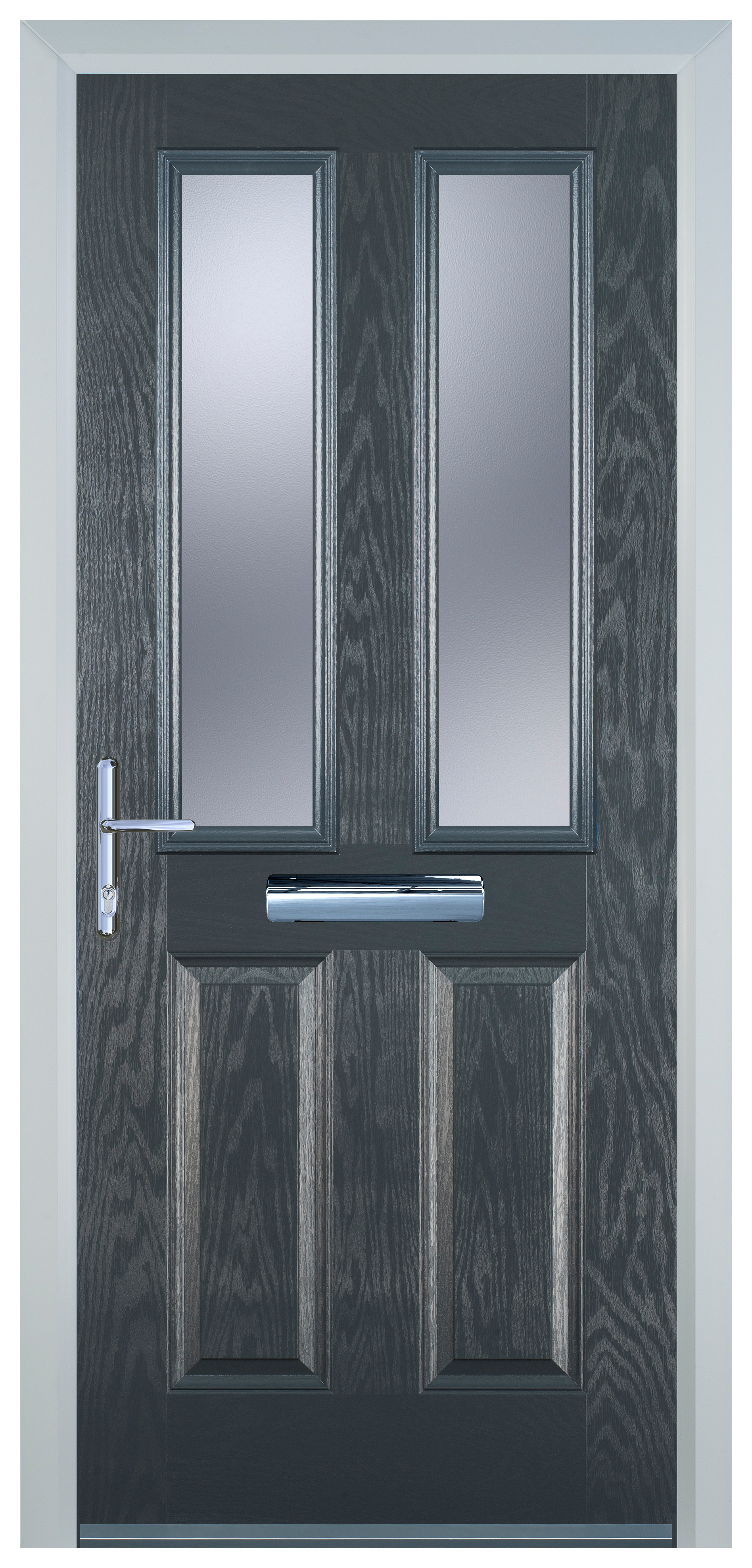 Door-Stop 2 Panel 2 Square Anthracite Grey Right Hand Composite Door with Stippolyte Glass - 2100mm