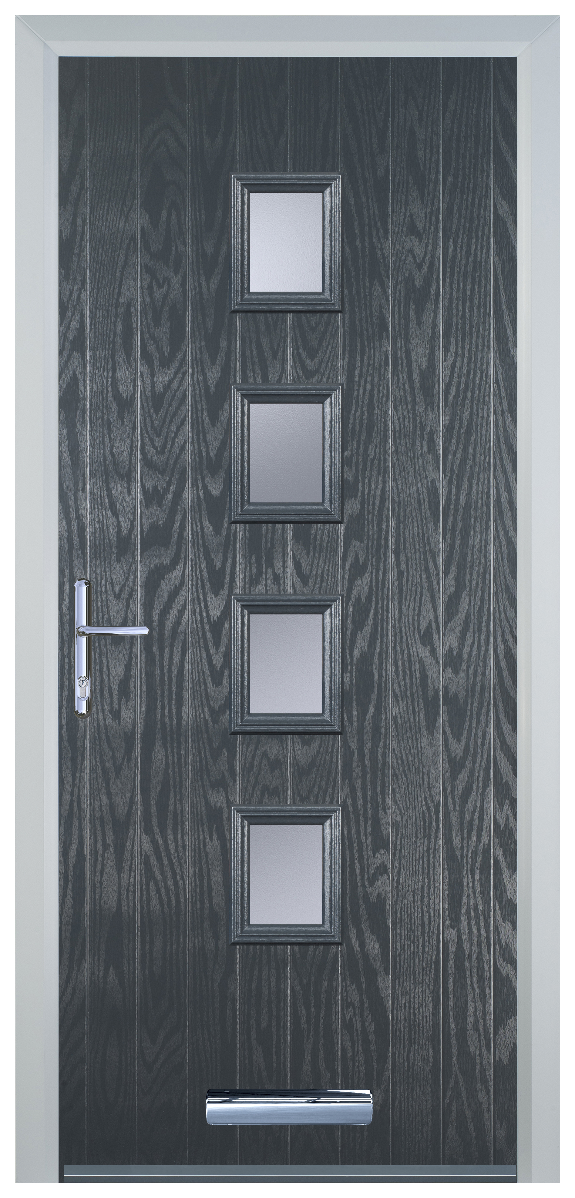 Door-Stop 4 Square Anthracite Grey Right Hand GRP Composite Door with Stippolyte Glass - 2100mm