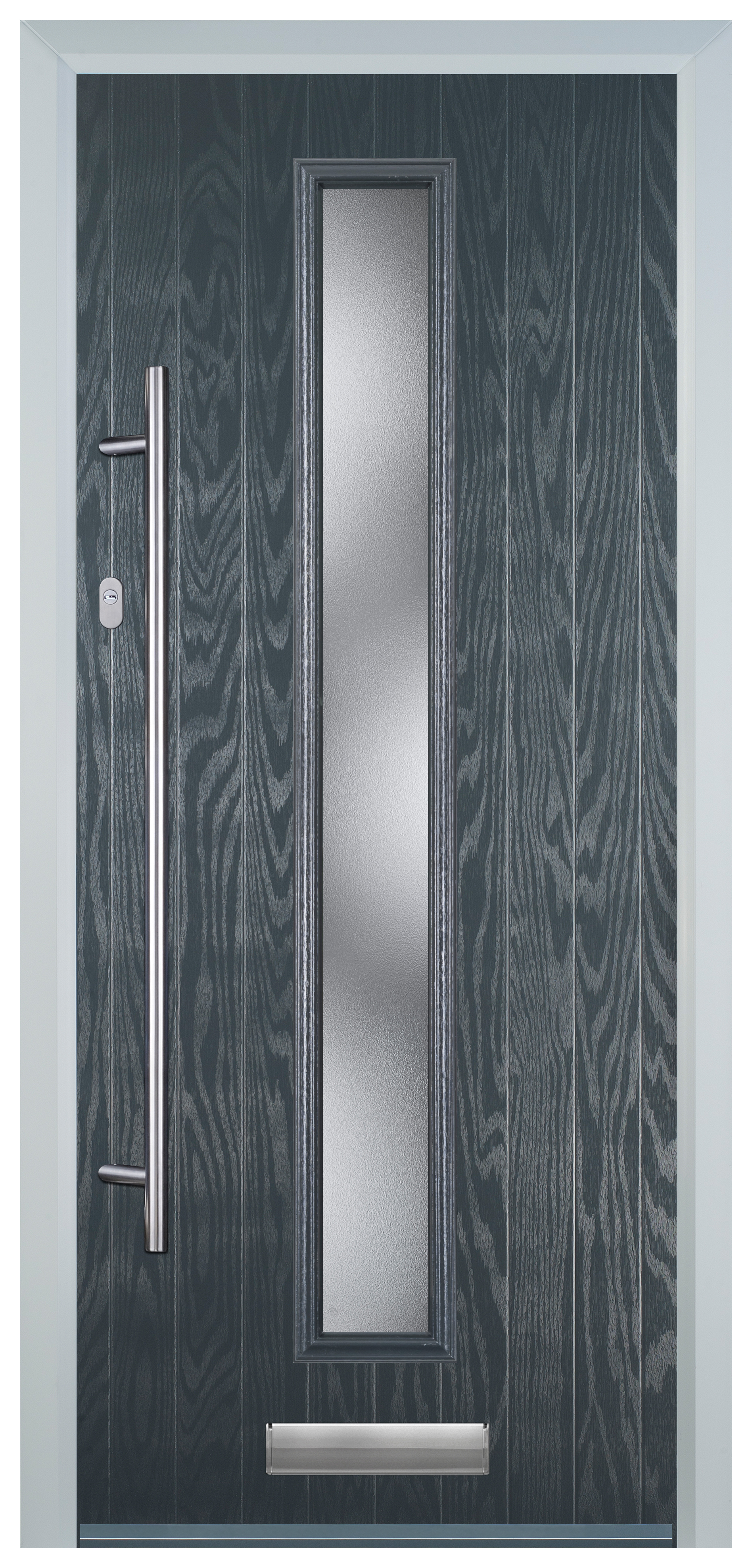 Door-Stop Cottage Anthracite Grey Right Hand GRP Composite Door with Long Narrow Glazing - 2100mm