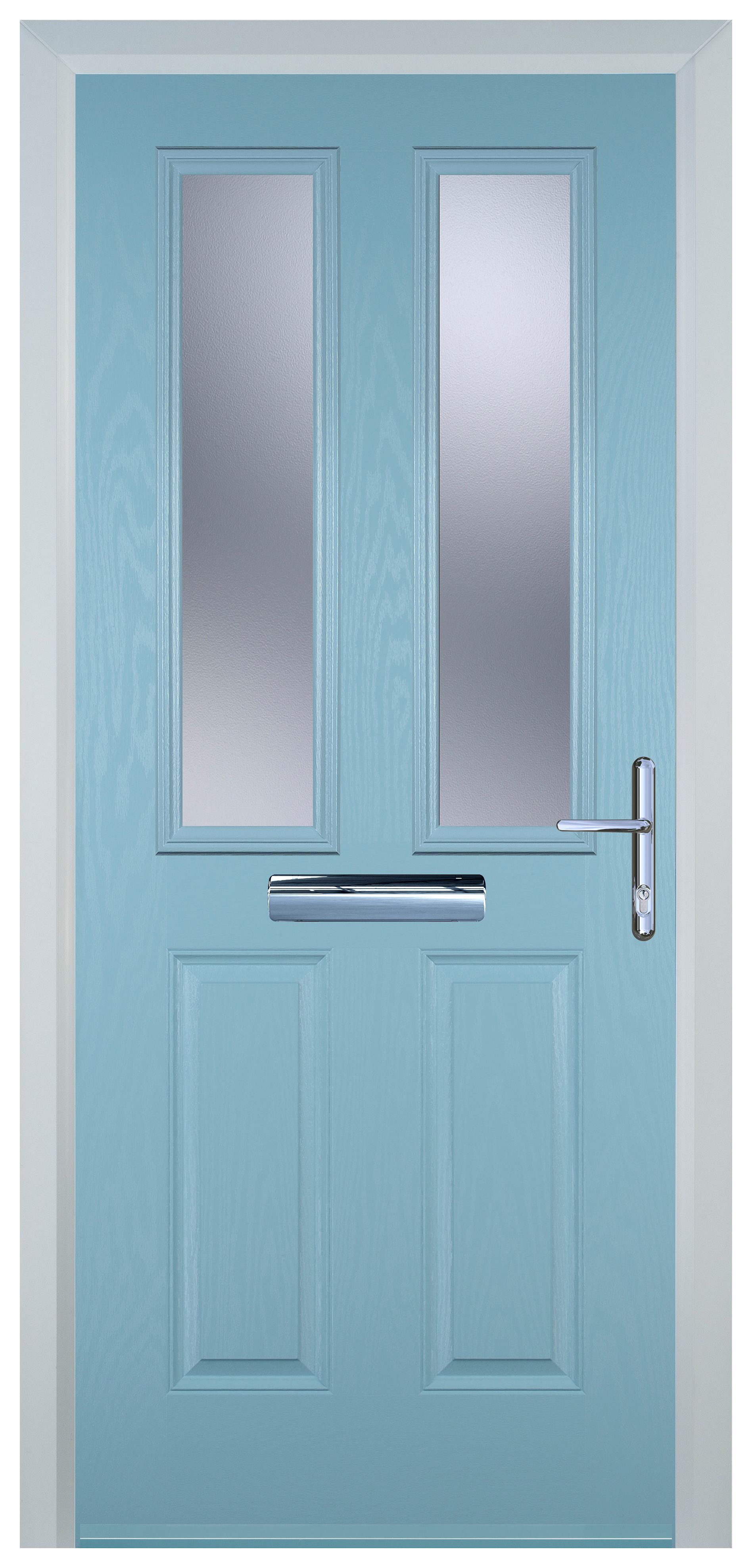 Door-Stop 2 Panel 2 Square Duck Egg Blue Left Hand Composite Door with Stippolyte Glass - 2100mm