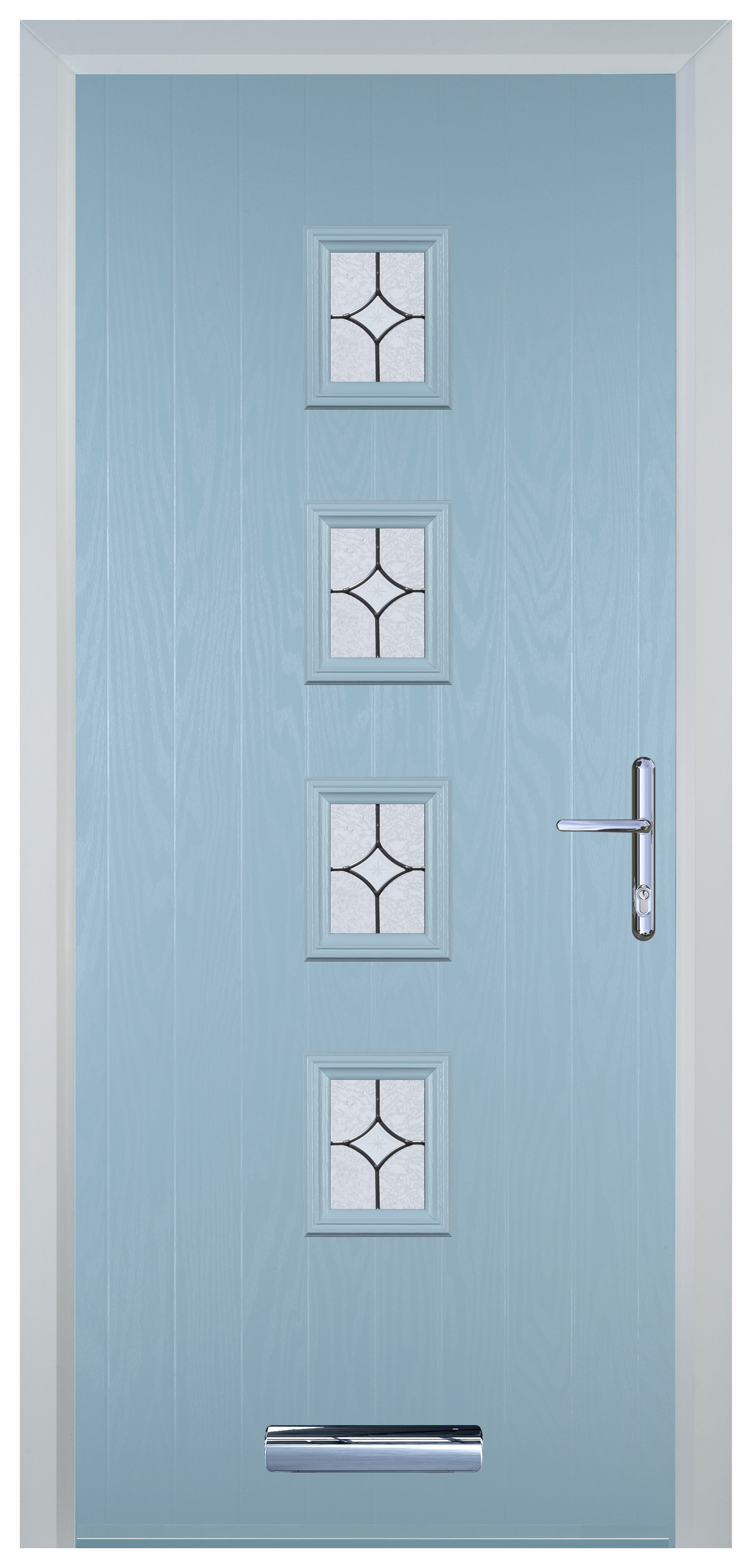 Door-Stop 4 Square Duck Egg Blue Left Hand Composite Door with Flair Glass - 2100mm