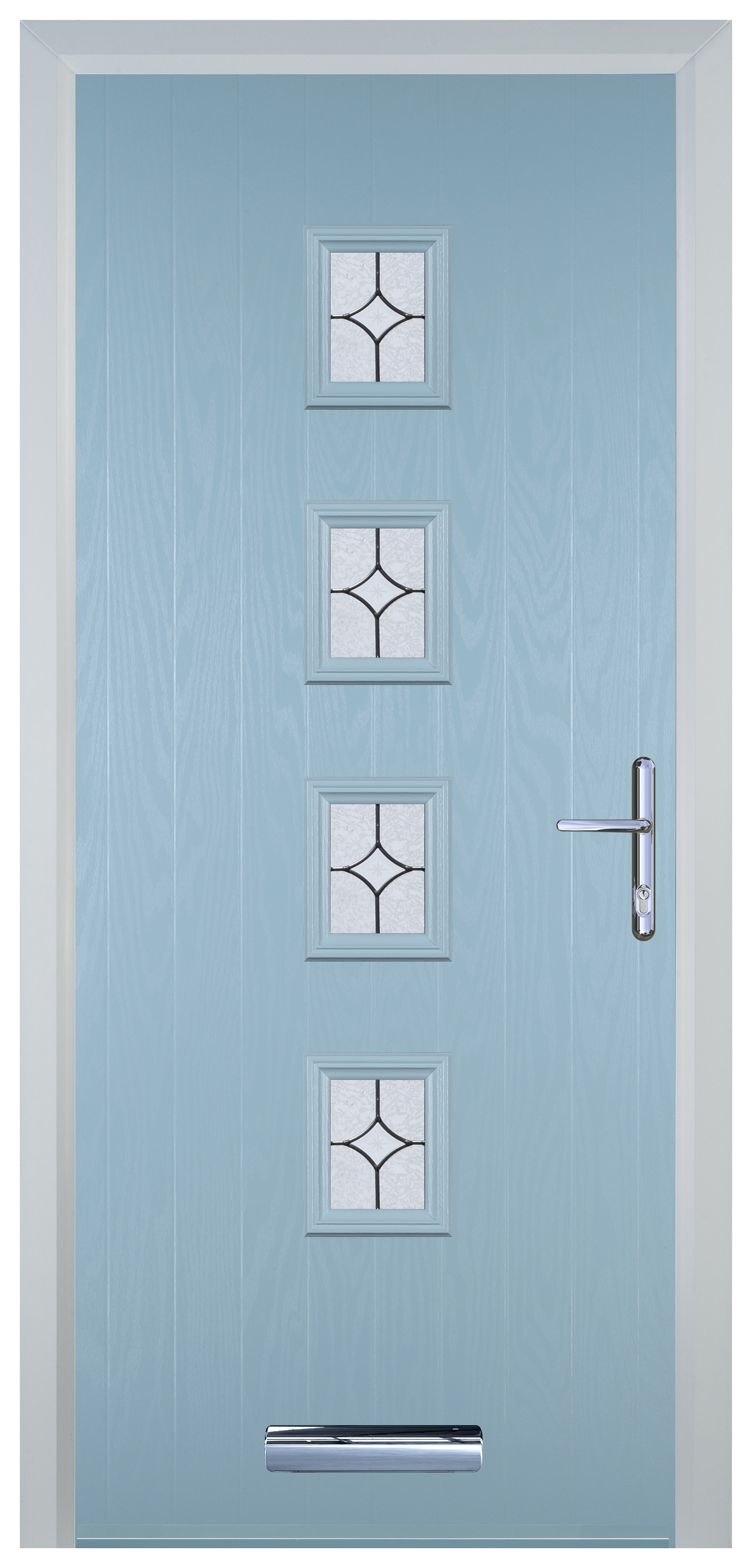 Door-Stop 4 Square Duck Egg Blue Left Hand GRP Composite Door with Flair Glass - 2100mm