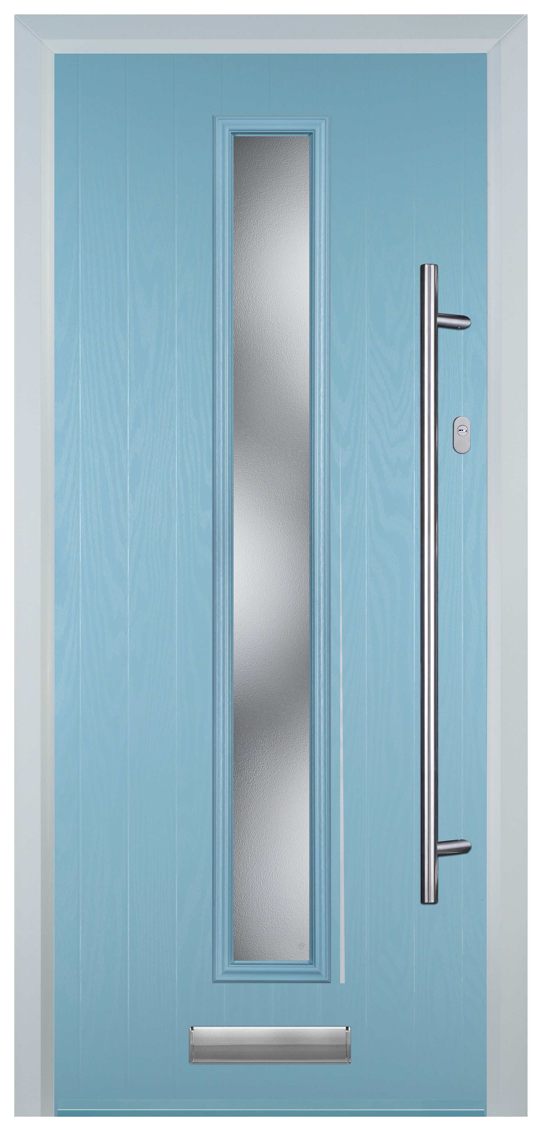 Door-Stop Cottage Duck Egg Blue Left Hand GRP Composite Door with Long Narrow Glazing - 2100mm