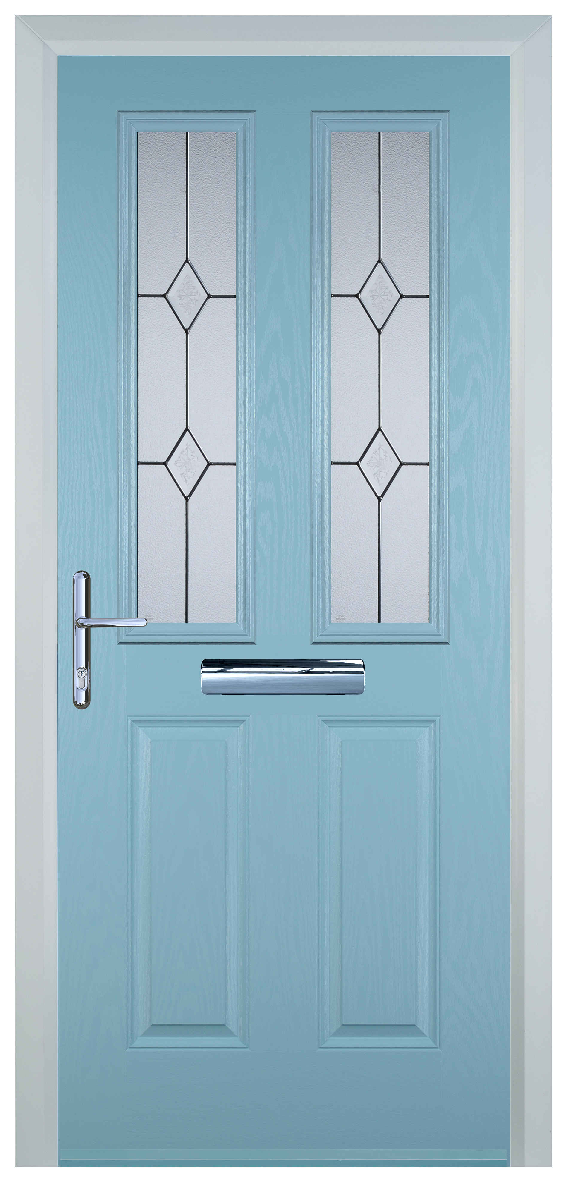 Door-Stop 2 Panel 2 Square Duck Egg Blue Right Hand GRP Composite Door - 2100mm