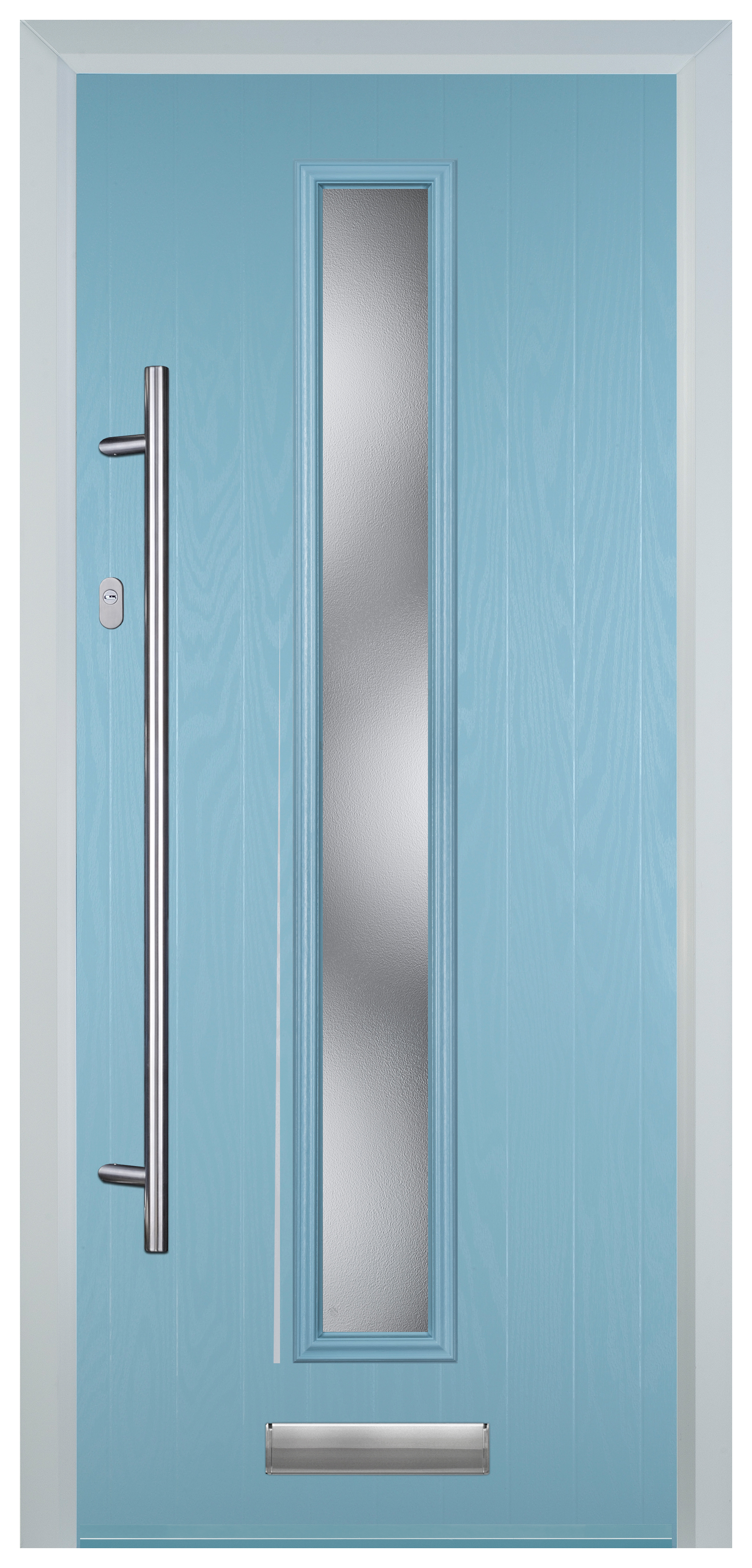 Door-Stop Cottage Duck Egg Blue Right Hand GRP Composite Door with Long Narrow Glazing -