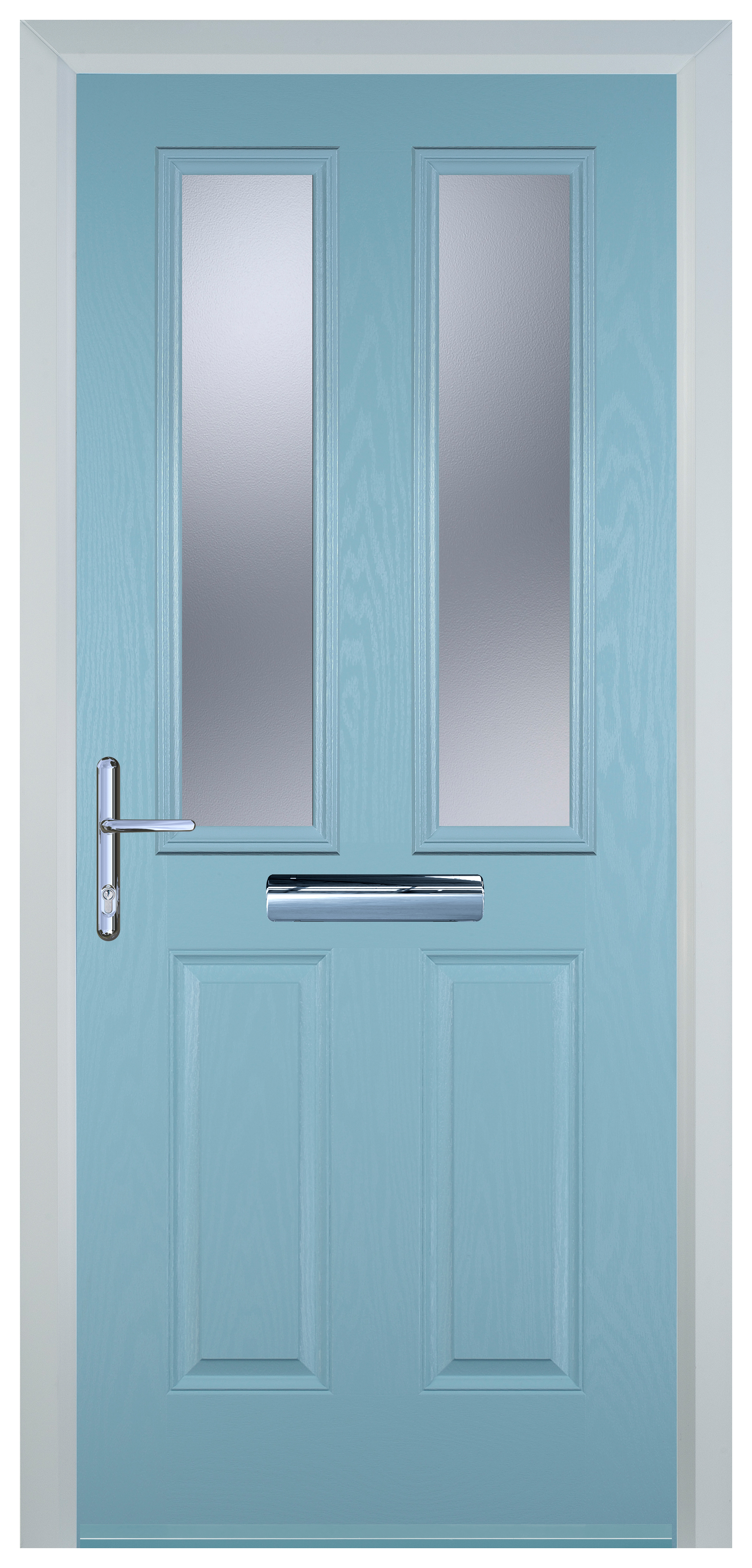Door-Stop 2 Panel 2 Square Duck Egg Blue Right Hand Composite Door with Stippolyte Glass - 2100mm