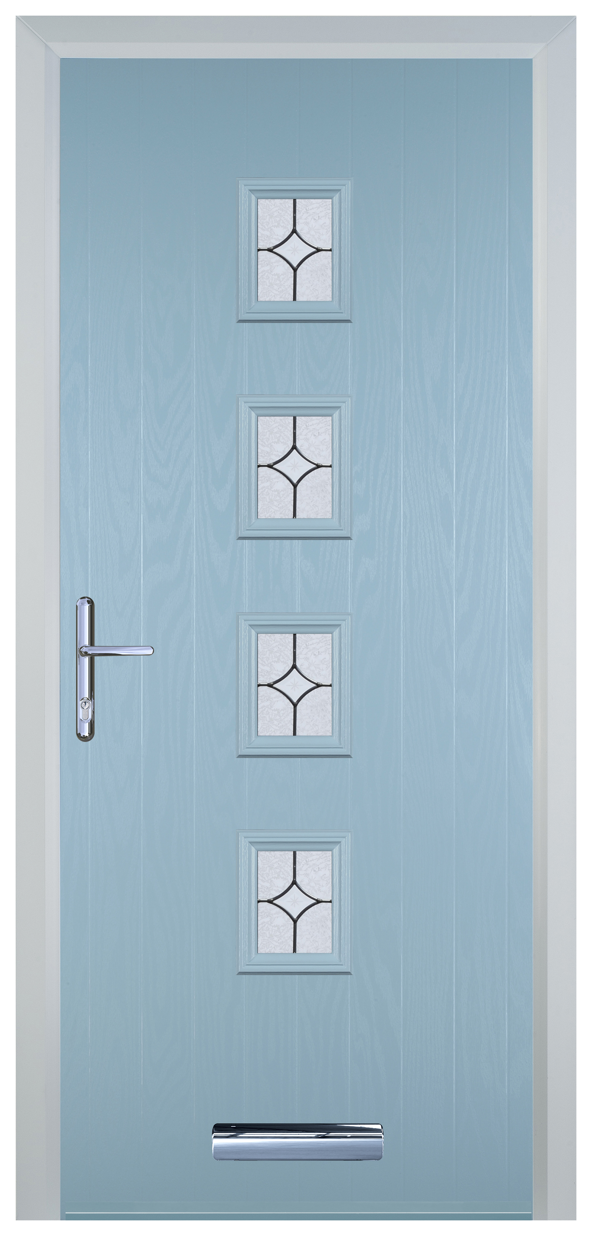 Door-Stop 4 Square Duck Egg Blue Right Hand Composite Door with Flair Glass - 2100mm