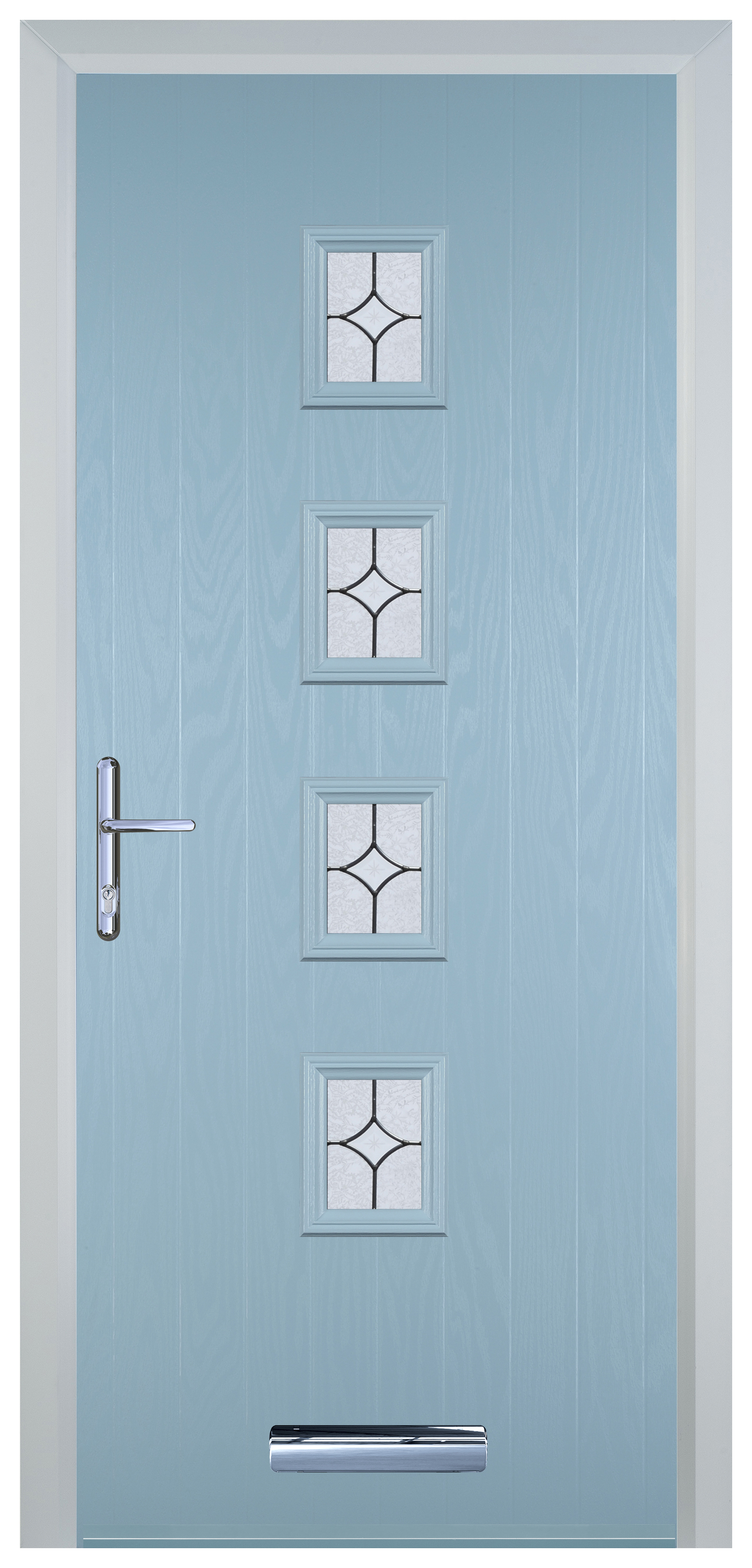 Door-Stop 4 Square Duck Egg Blue Right Hand GRP Composite Door with Flair Glass - 2100mm