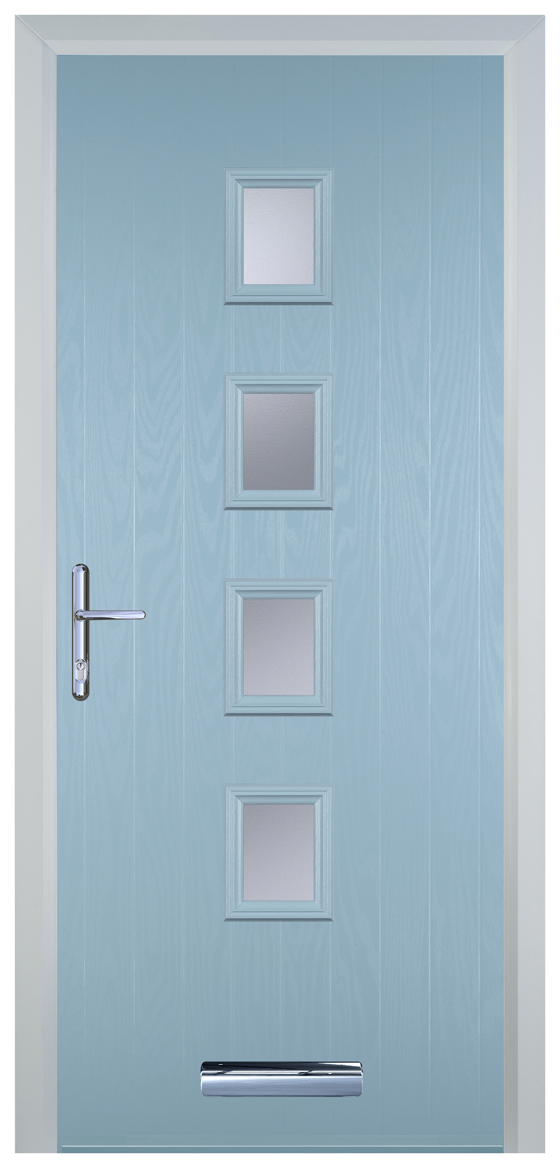 Door-Stop 4 Square Duck Egg Blue Right Hand GRP Composite Door with Stippolyte Glass - 2100mm
