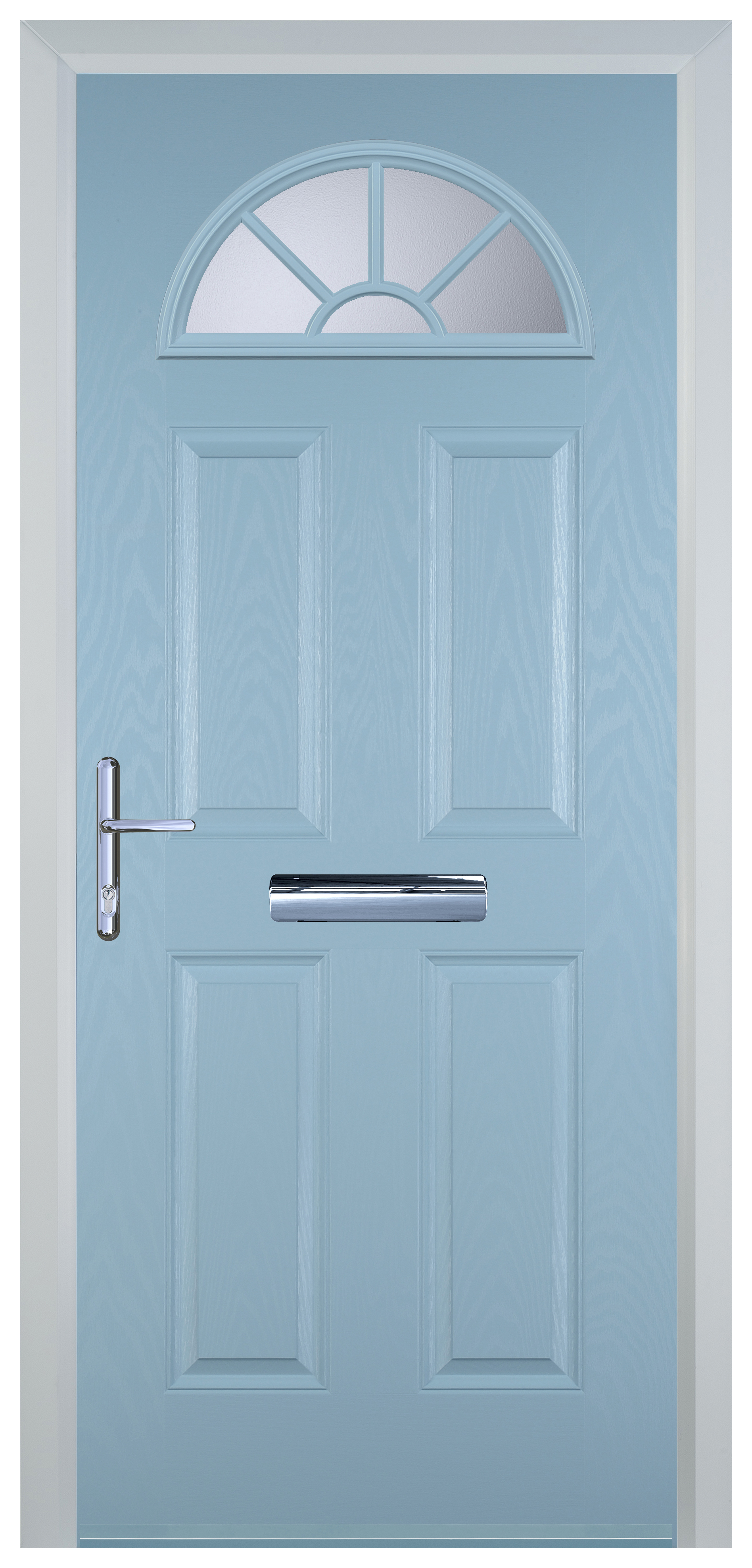 Door-Stop 4 Panel Sunburst Duck Egg Blue Right Hand GRP Composite Door - 2100mm