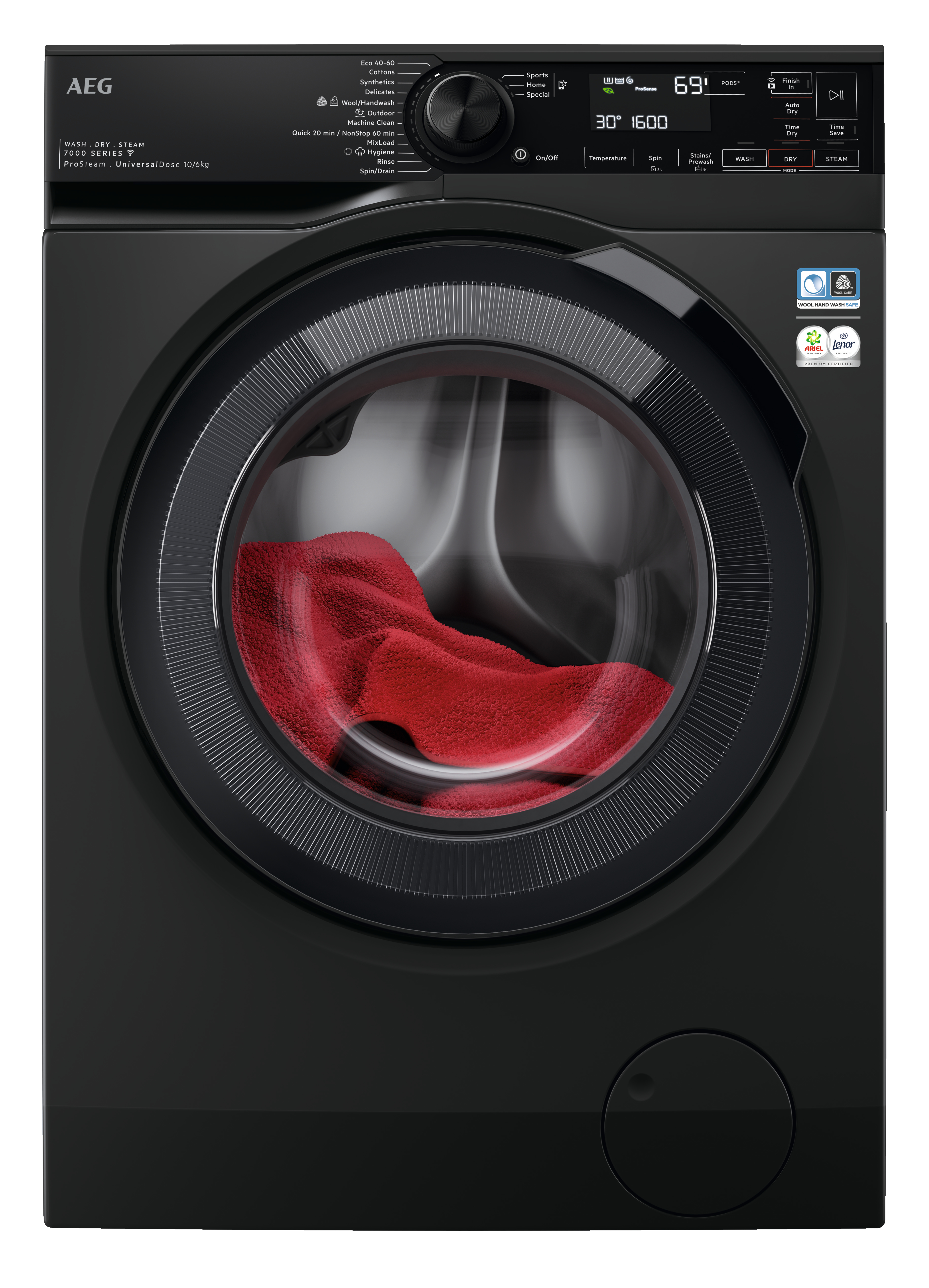 AEG LWR7416U6UD Series 7000 Freestanding Washer Dryer - Black