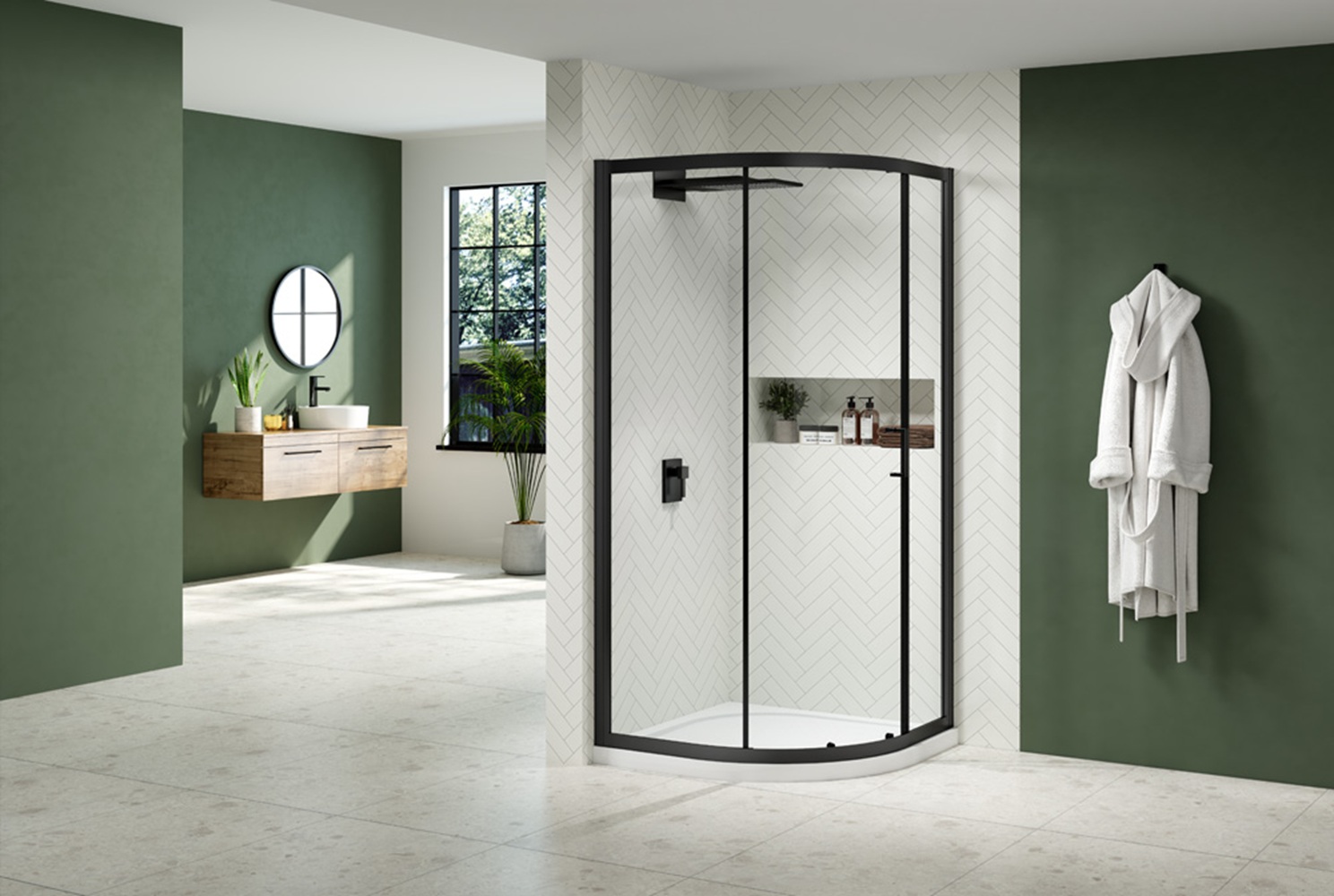 Nexa By Merlyn 6mm Black Framed Quadrant Single Sliding Door Left Opening Shower Enclosure - 800mm