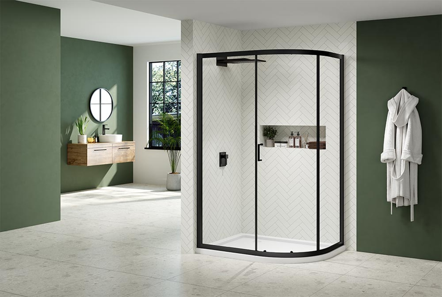 Nexa By Merlyn 6mm Black Framed Offset Quadrant Single Sliding Door Shower Enclosure - 1000 x 800mm