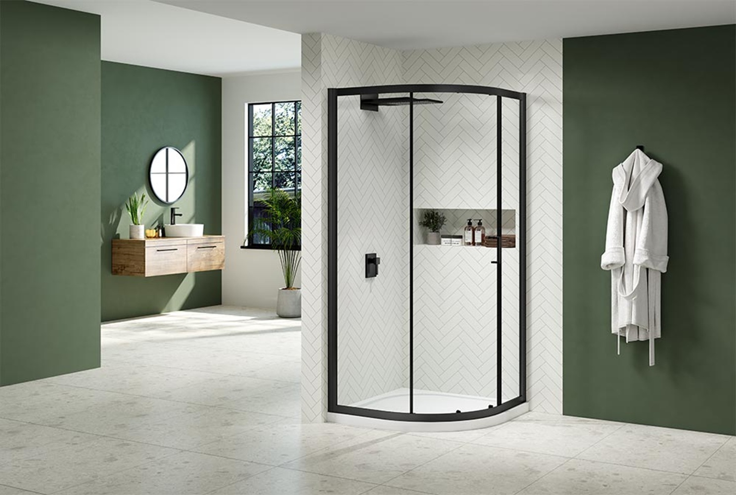 Nexa By Merlyn 6mm Black Framed Offset Quadrant Single Sliding Door Left Opening Shower Enclosure - 1200 x 800mm