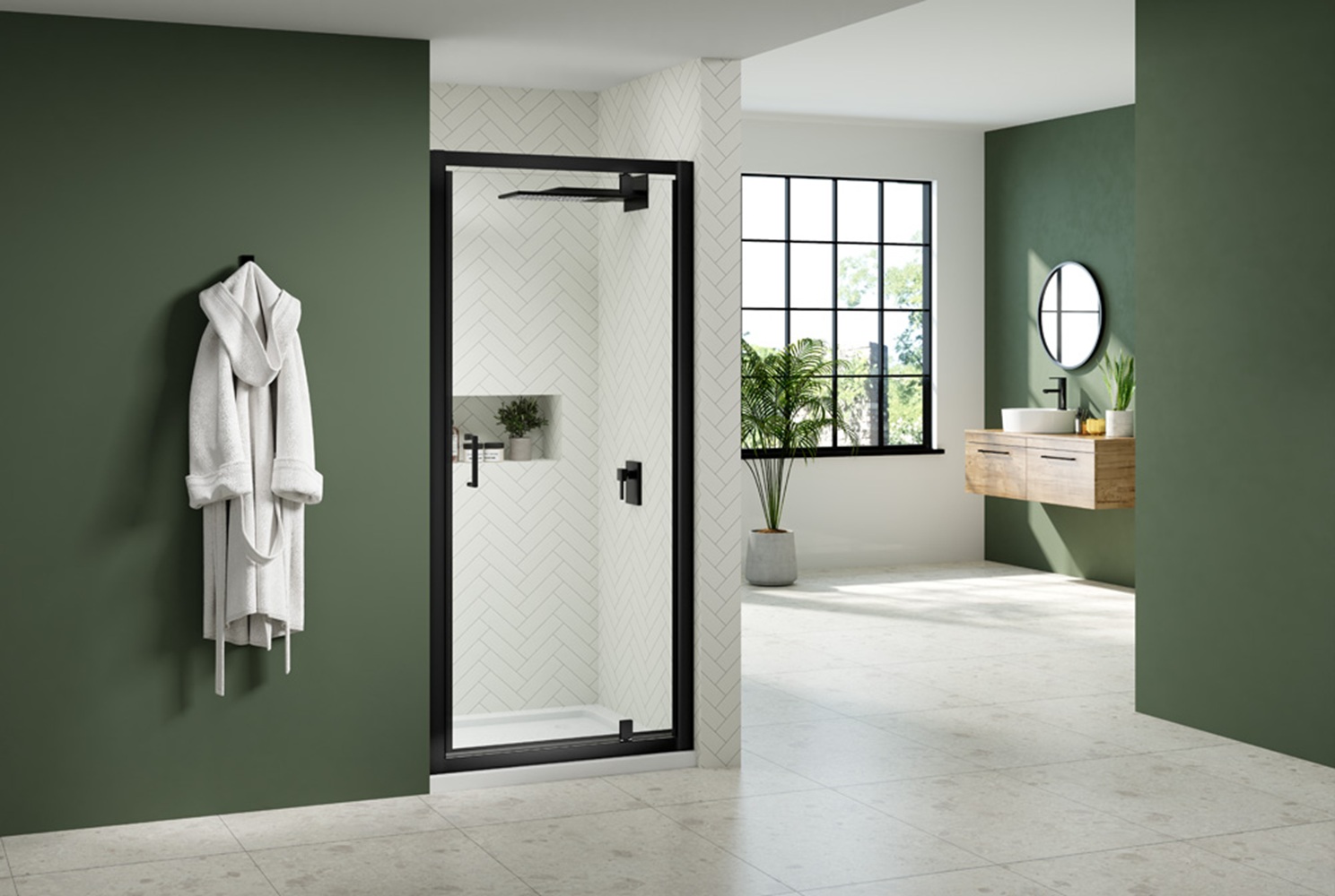 Nexa By Merlyn 6mm Framed Black Pivot Shower Door Only - 760mm