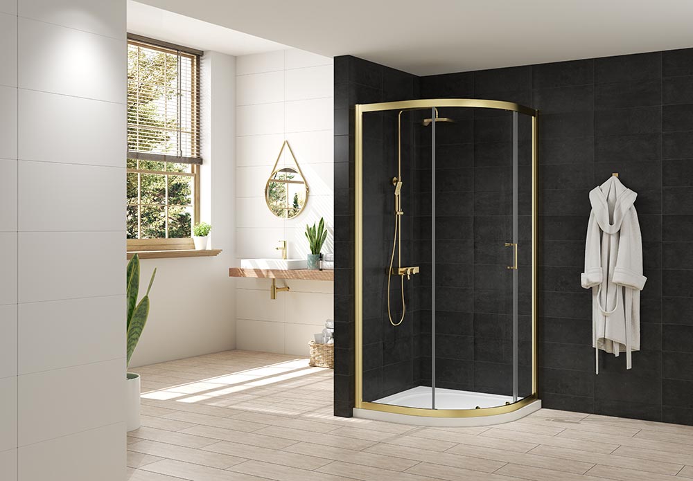 Nexa By Merlyn 6mm Brushed Brass Framed Quadrant