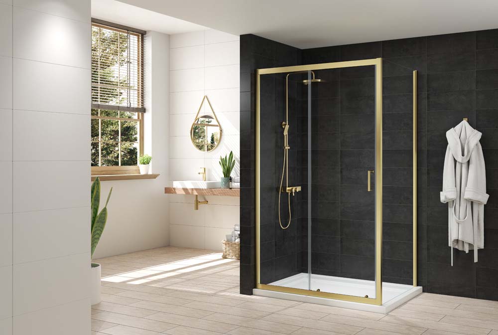 Nexa By Merlyn 6mm Framed Brushed Brass Side Panel Only - 1900 x 700mm