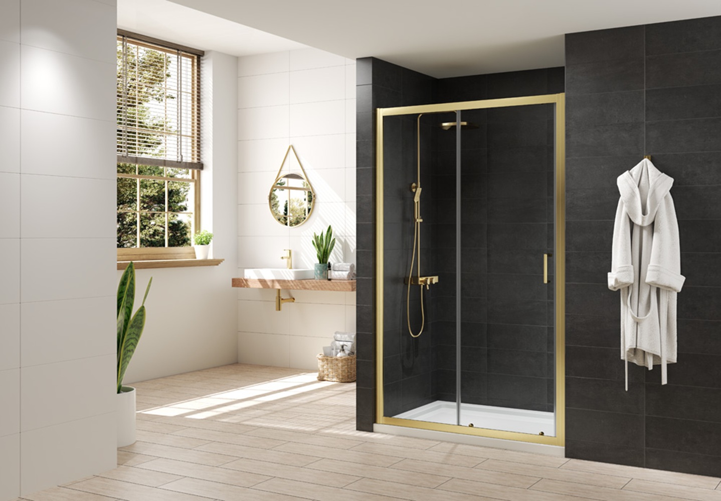 Nexa By Merlyn 6mm Framed Brushed Brass Sliding Door Only - 1100mm