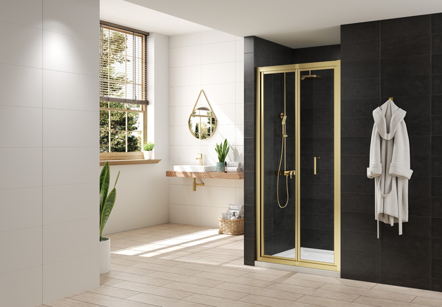 Nexa By Merlyn 6mm Framed Brushed Brass Bi-Fold