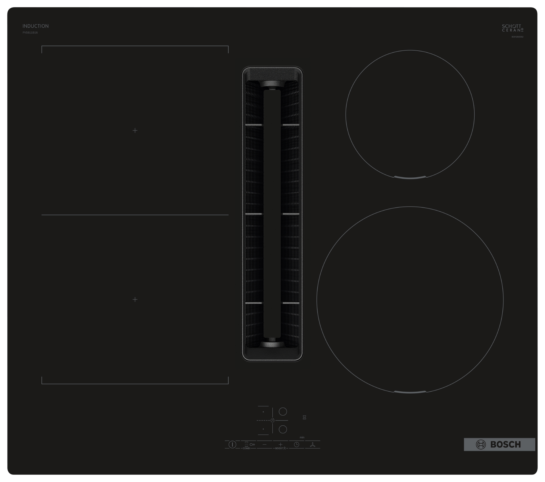 Bosch PVS611B16E Series 4 60cm Venting Induction Hob - Black