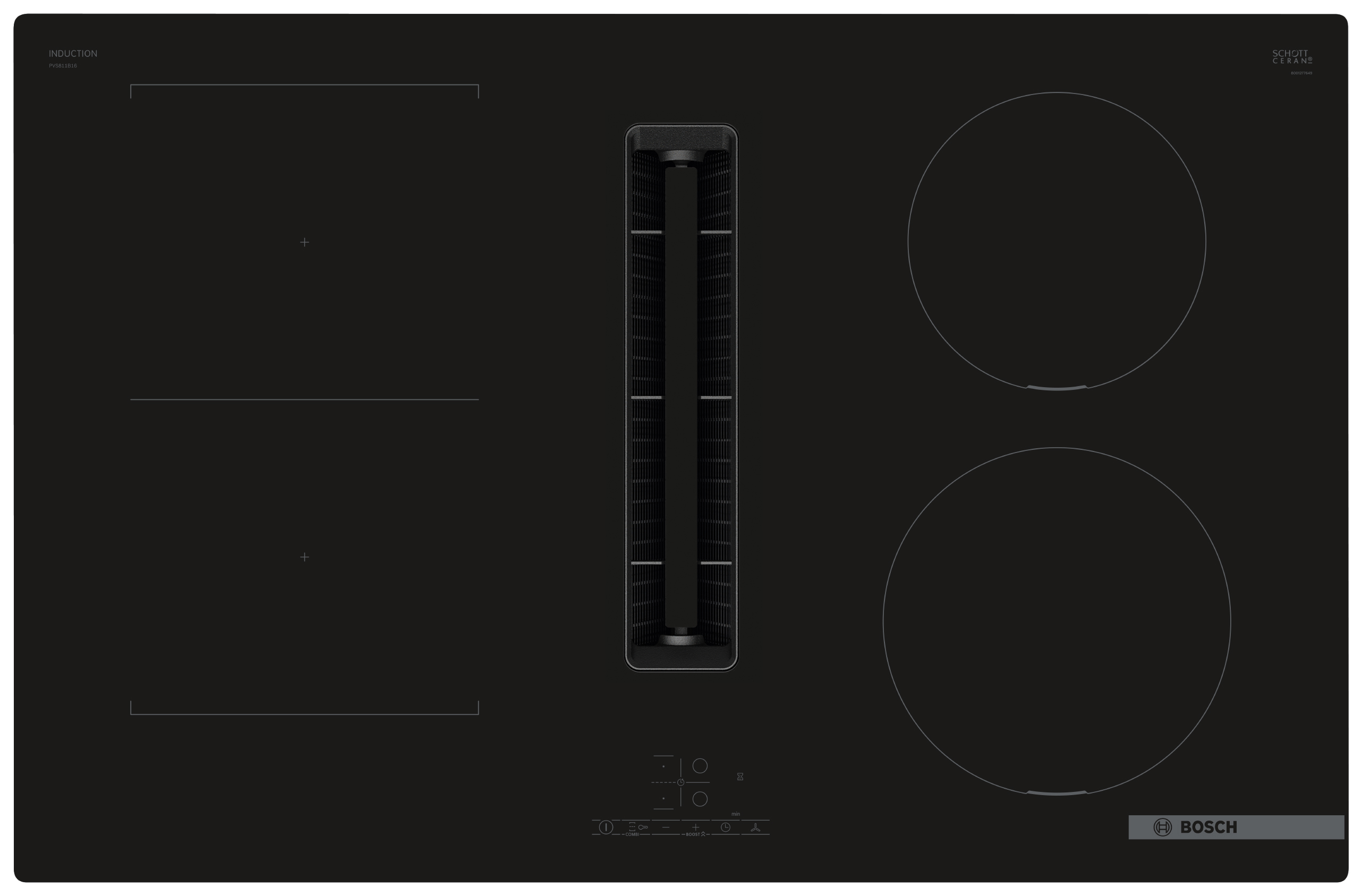 Bosch PVS811B16E Series 4 80cm Venting Induction Hob - Black