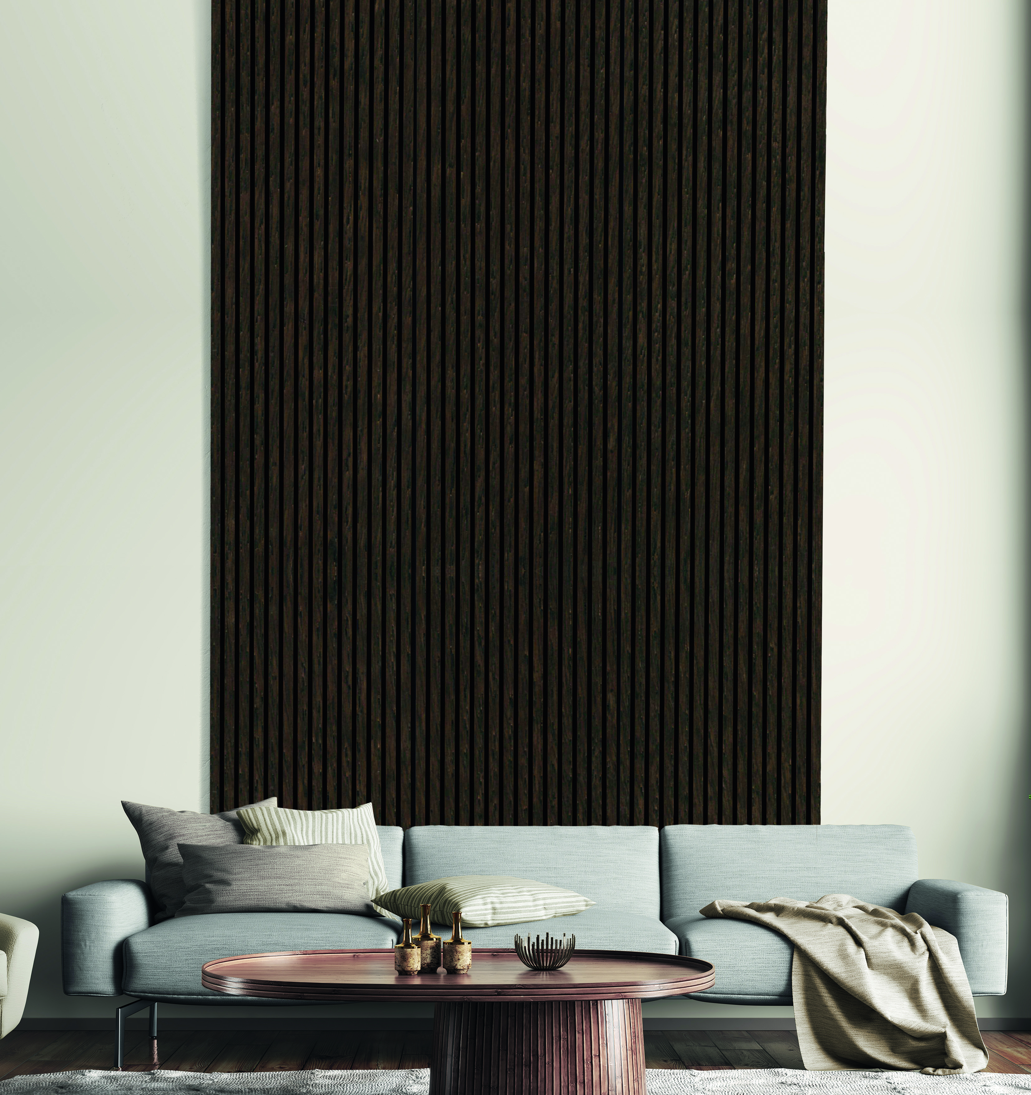 Acoustic Slat Wall Smoked Oak Veneer Wood Panels - 19 x 573 x 1200mm