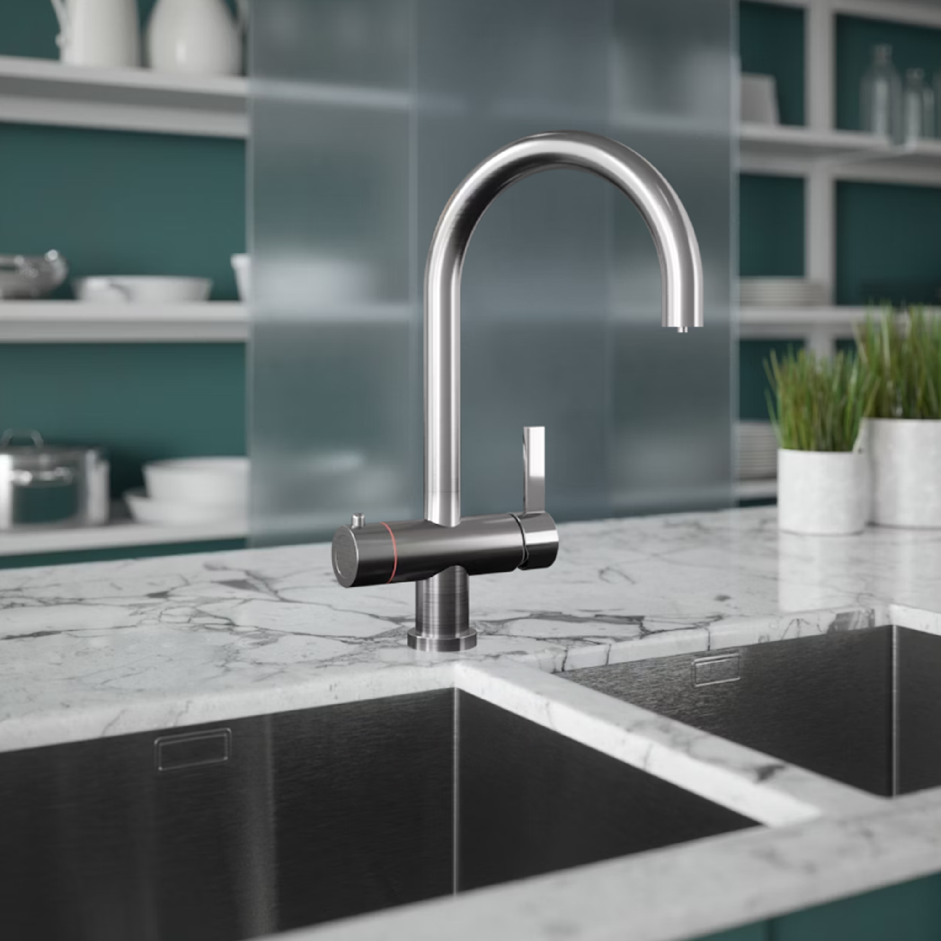 Carysil Twist 4-in-1 Hot Water Kitchen Tap - Brushed Steel