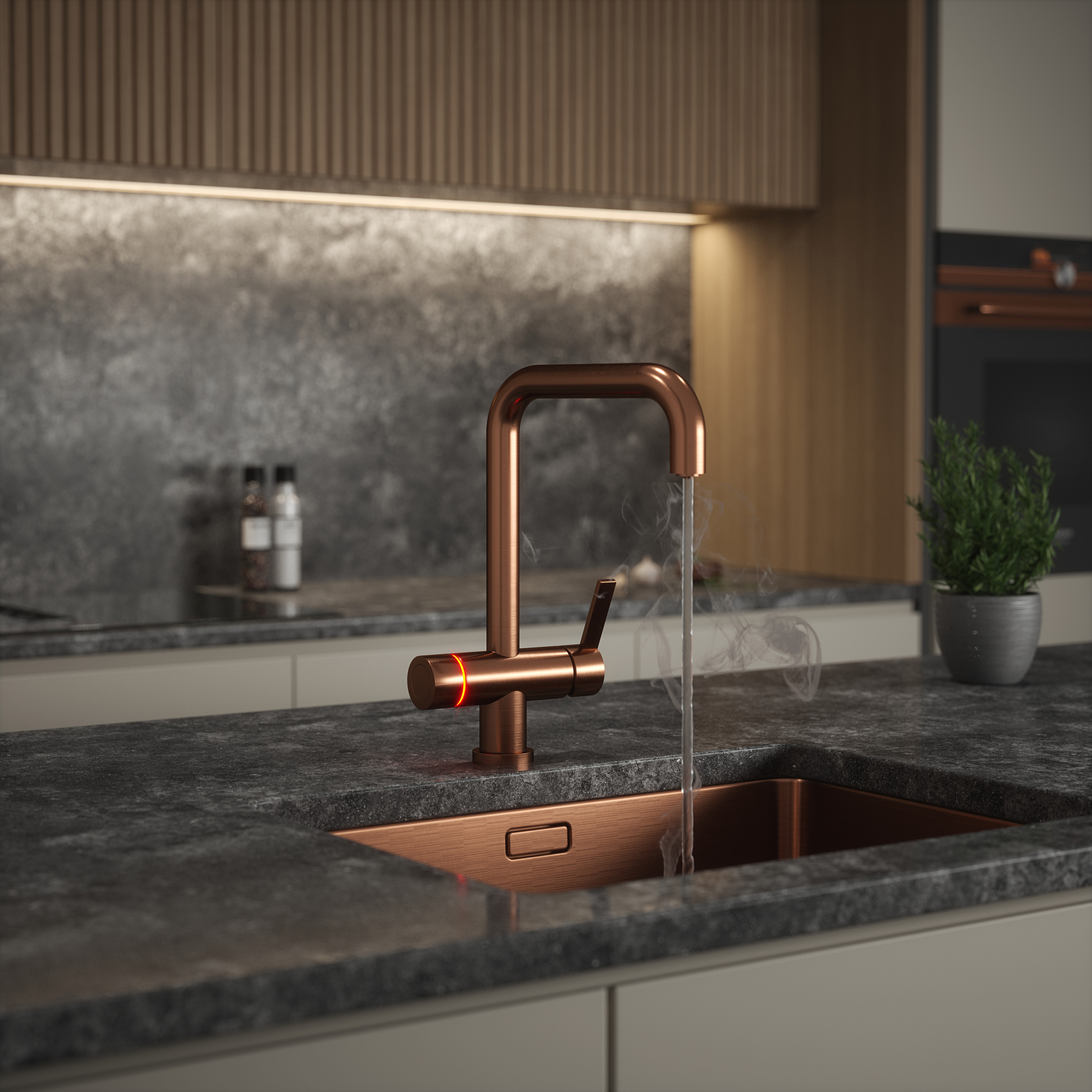 Carysil LED Touch Square Neck 4-in-1 Hot Water Kitchen Tap - Brushed Copper