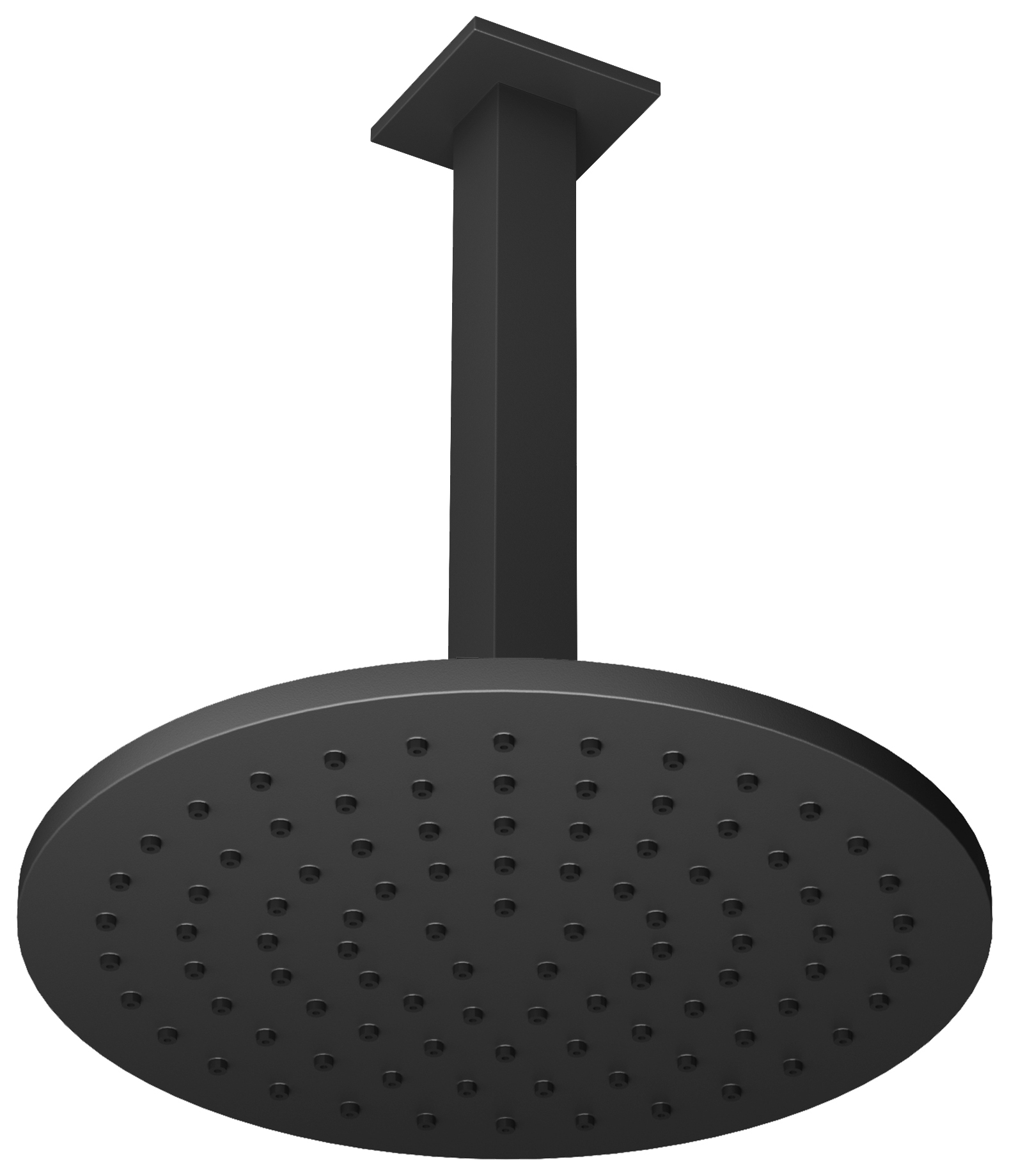 Hadleigh 250mm Ceiling Mounted Round Shower Head with Square Arm - Matt Black