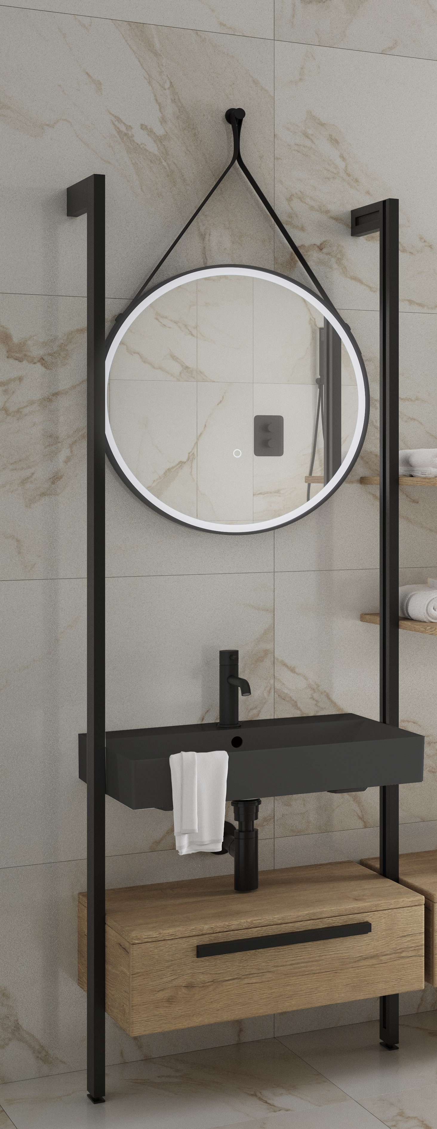 Wickes Rimini Wall System Vanity & Tower Unit Only with Black Basin - 1200mm