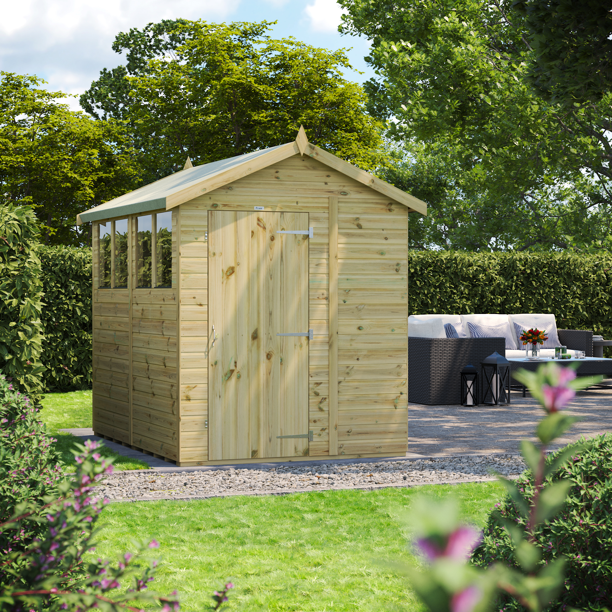 Power Sheds Premium Apex Pressure Treated Shed - 8 x 6ft