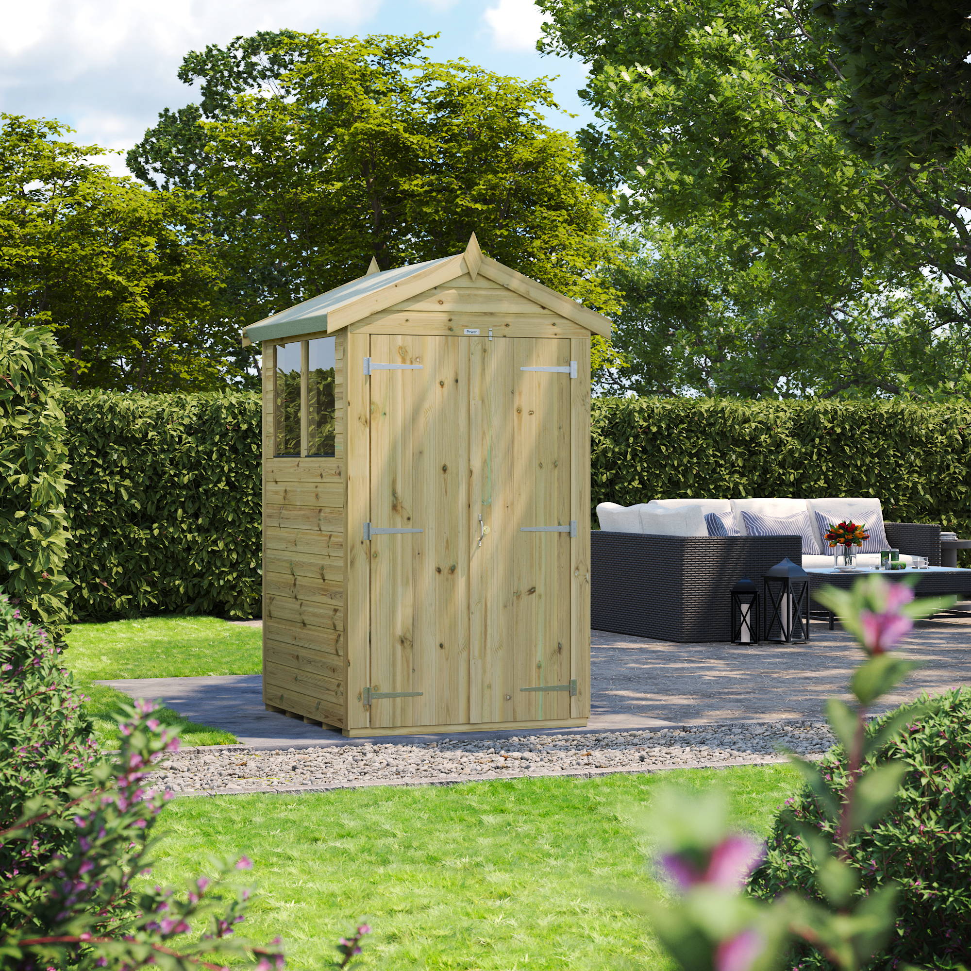 Power Sheds Premium Double Door Apex Pressure Treated Shed - 4 x 4ft