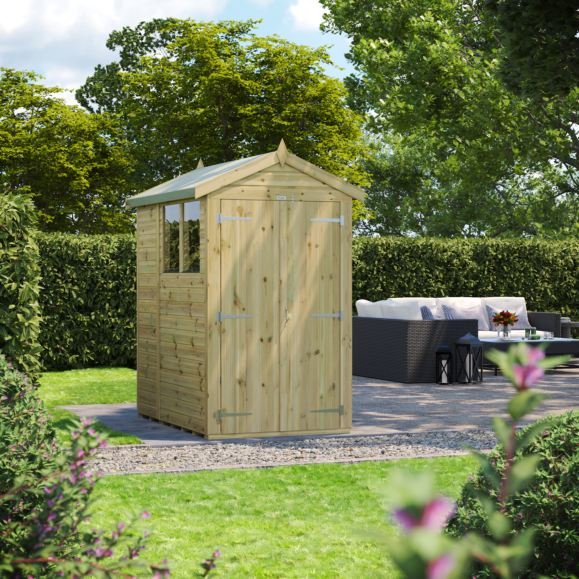 Power Sheds Premium Double Door Apex Pressure Treated Shed - 6 x 4ft