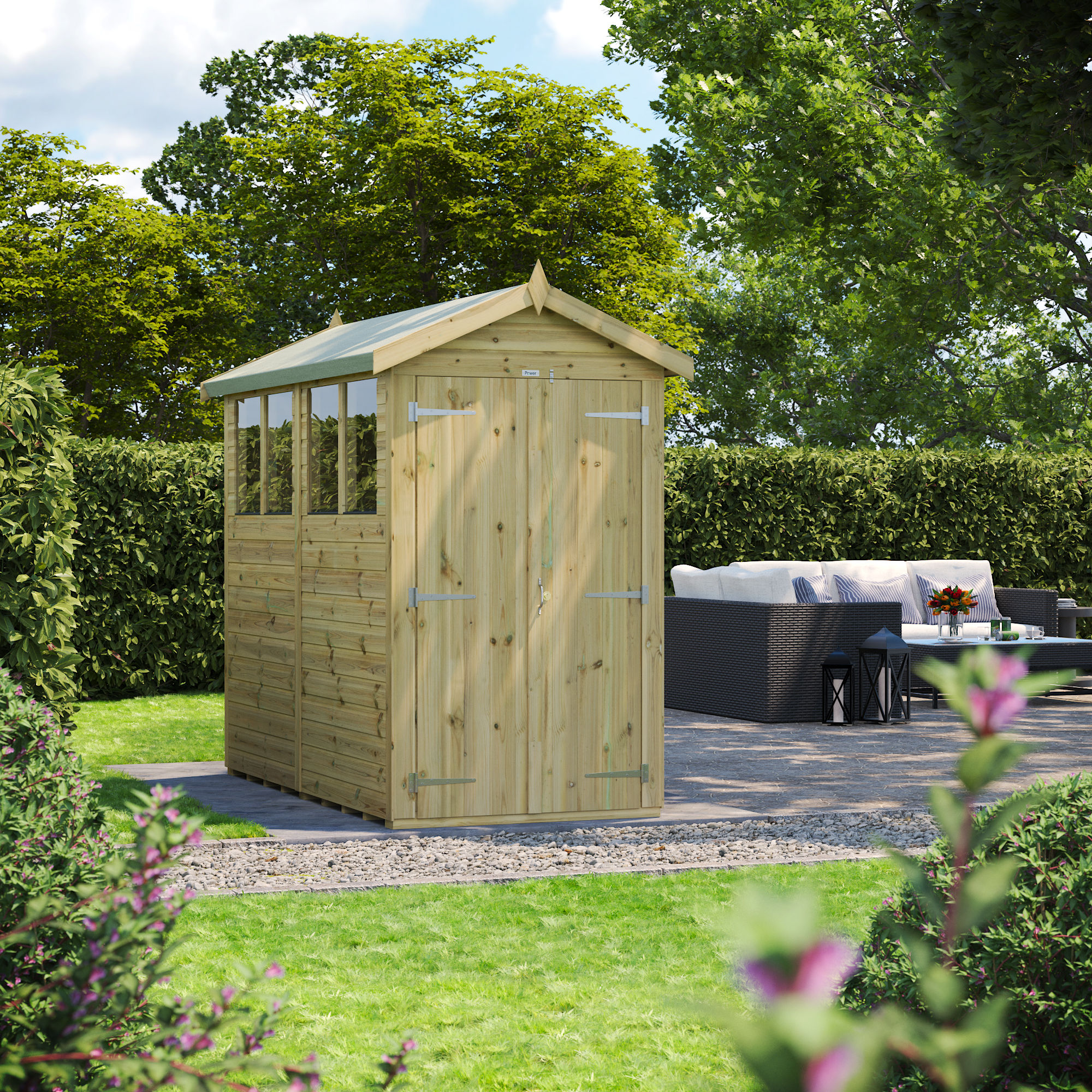 Powersheds Premium Double Door Apex Pressure Treated Shed - 8 x 4ft