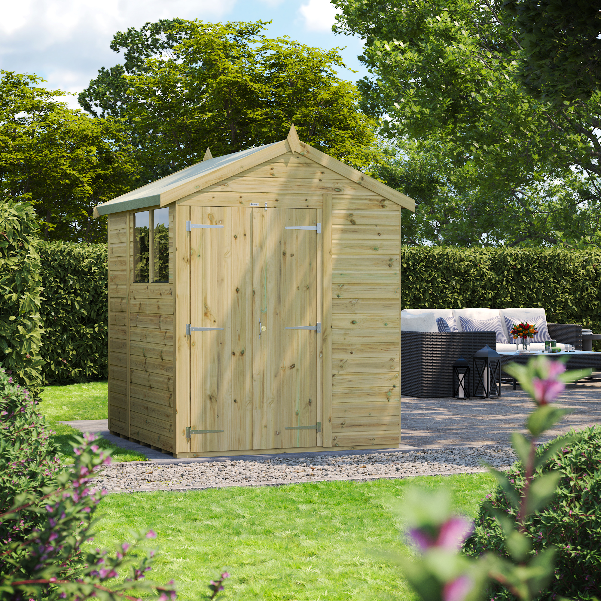 Power Sheds Premium Double Door Apex Pressure Treated Shed - 6 x 6ft