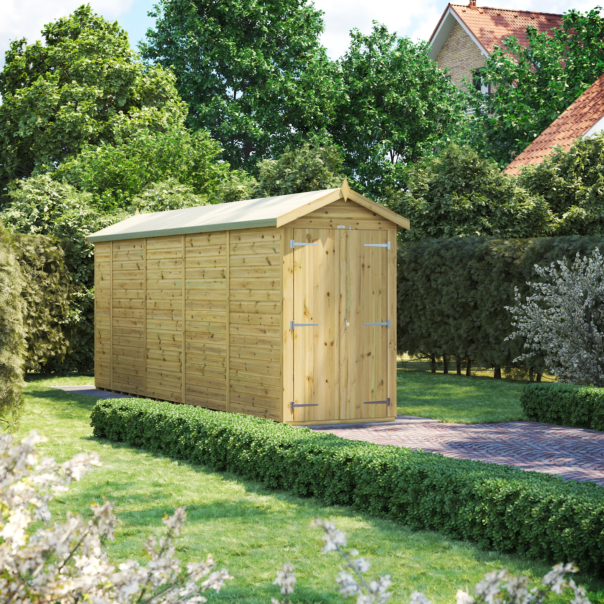 Powersheds Premium Apex Double Door Pressure Treated Windowless Shed - 18 x 4ft