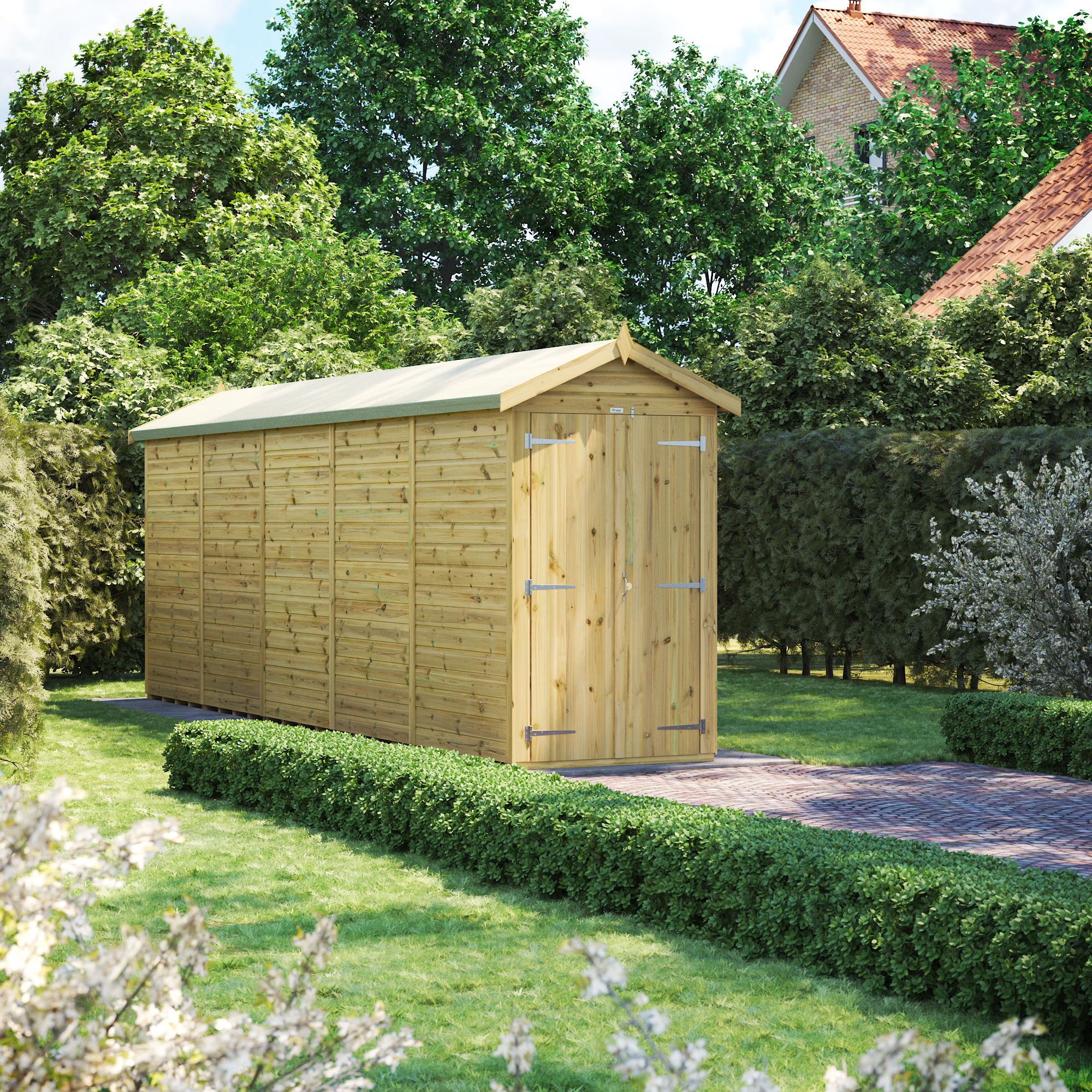 Power Sheds Premium Apex Double Door Pressure Treated Windowless Shed - 20 x 4ft