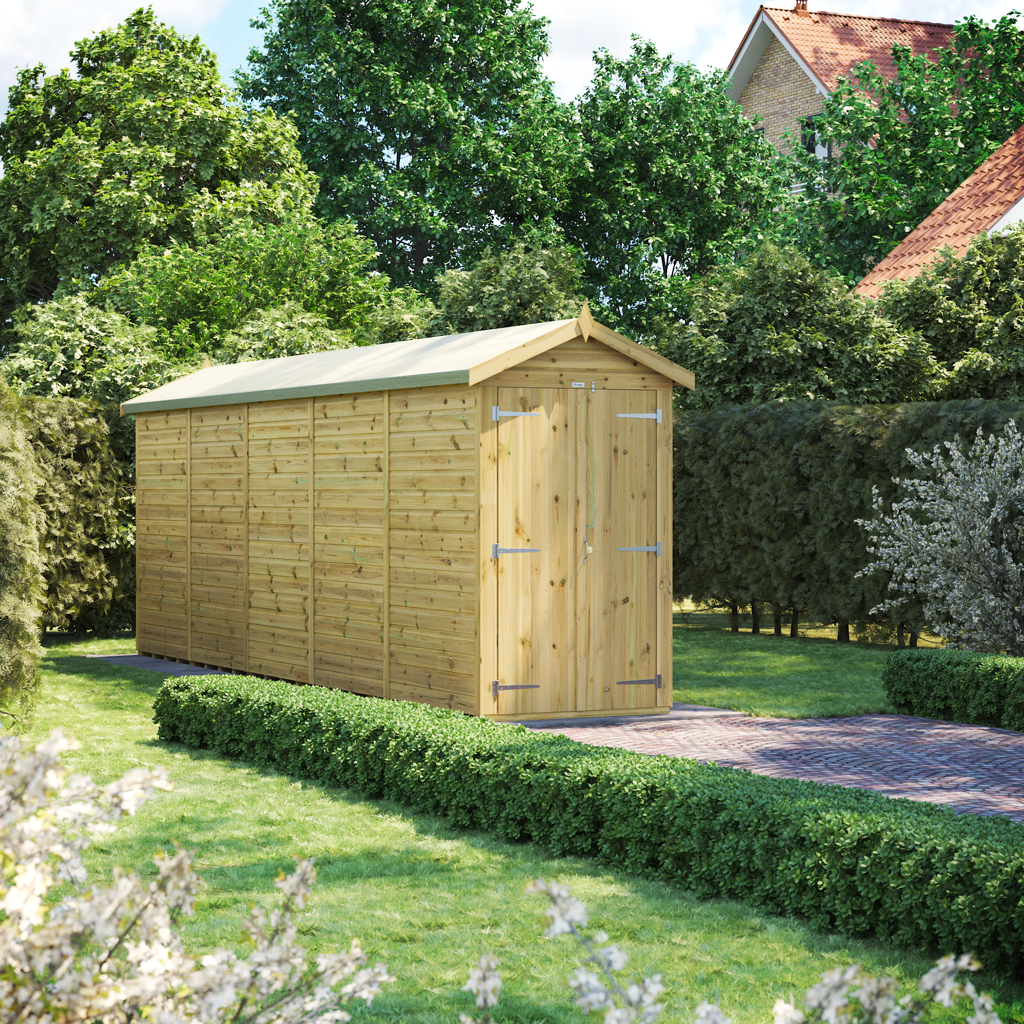 Powersheds Premium Apex Double Door Pressure Treated Windowless Shed - 20 x 4ft