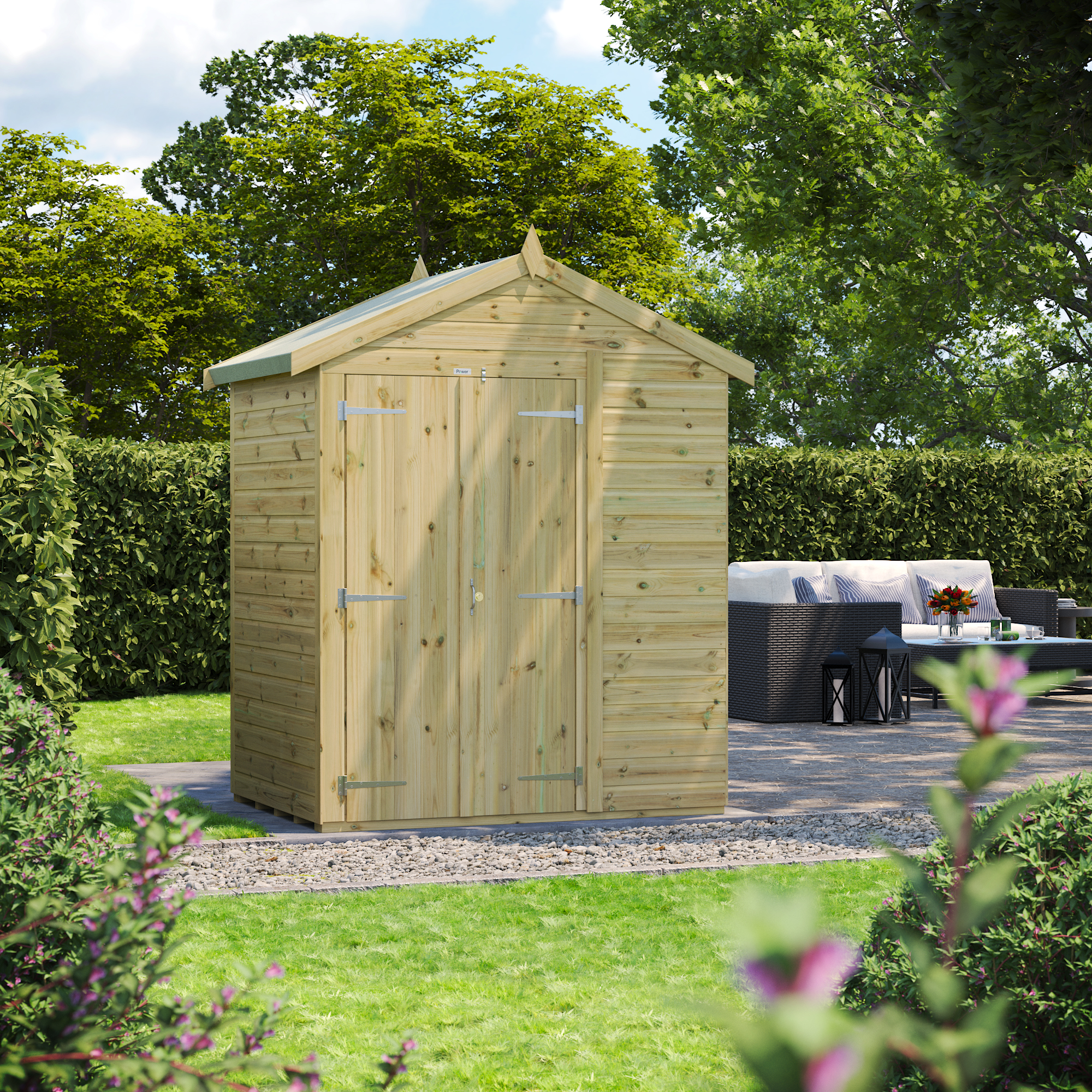 Power Sheds Premium Apex Double Door Pressure Treated Windowless Shed - 4 x 6ft