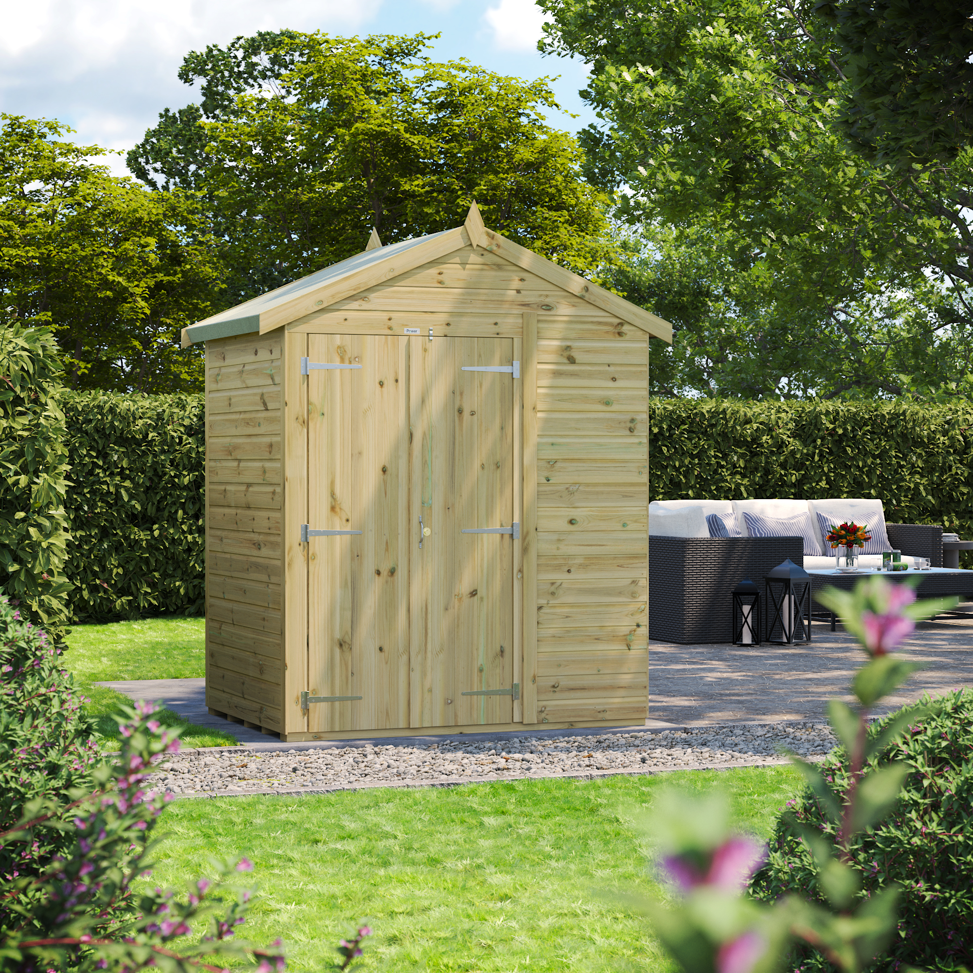 Powersheds Premium Apex Double Door Pressure Treated Windowless Shed - 4 x 6ft