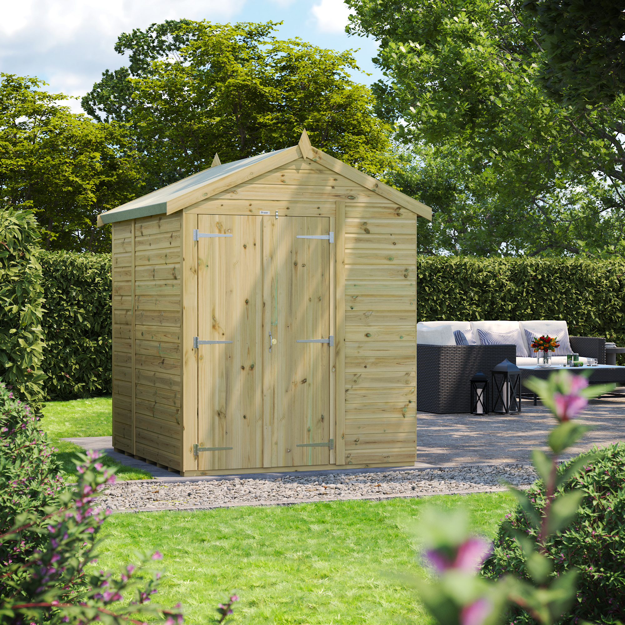 Power Sheds Premium Apex Double Door Pressure Treated Windowless Shed - 6 x 6ft