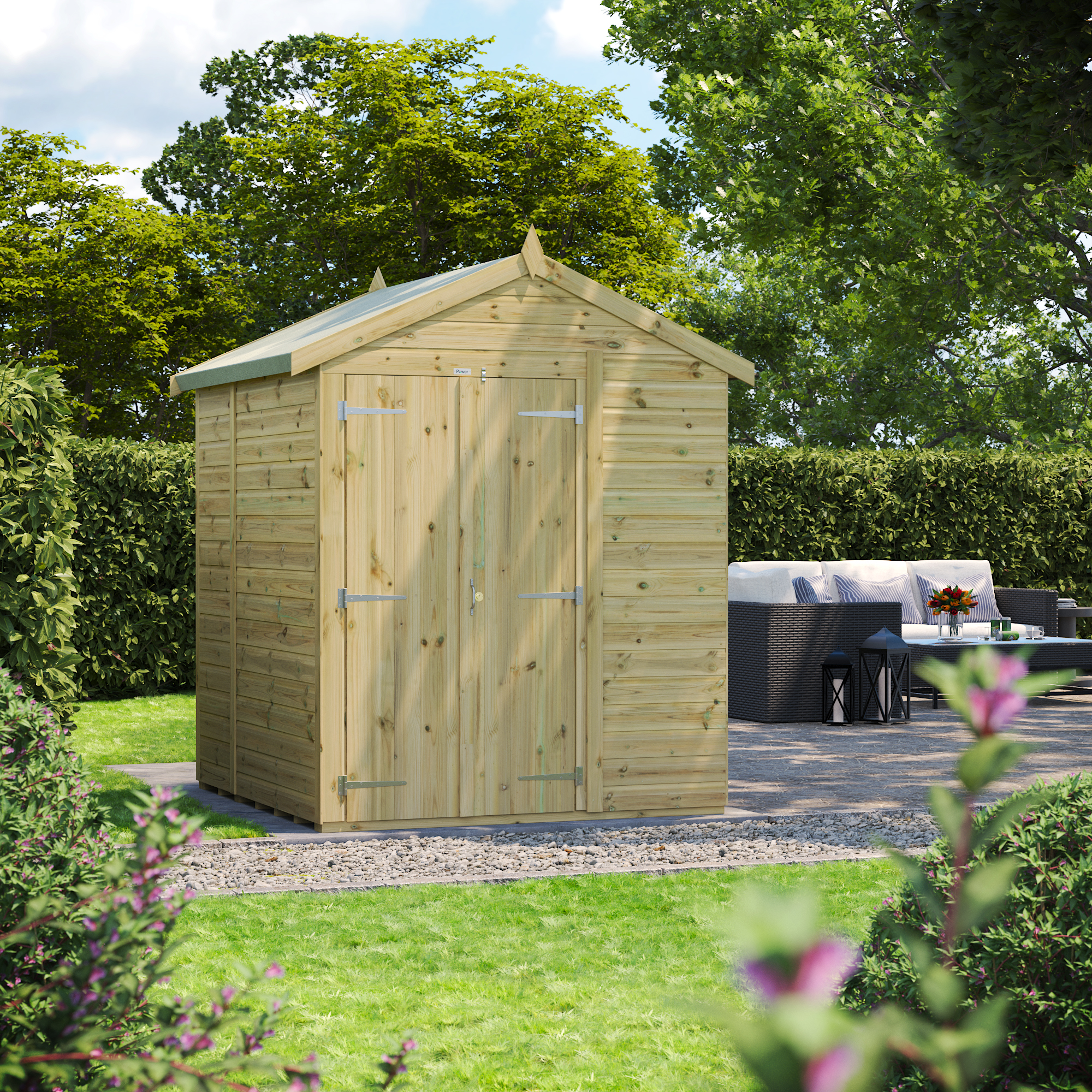 Powersheds Premium Apex Double Door Pressure Treated Windowless Shed - 6 x 6ft